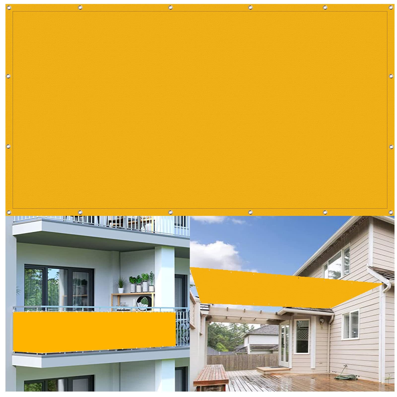KLGFBDC Waterproof Sun Shade Sail 2x5.5mUV Protection Canopy with Grommets & Ropes for Patio Balcony Terrace CampingYellow Outdoor Shade Solution