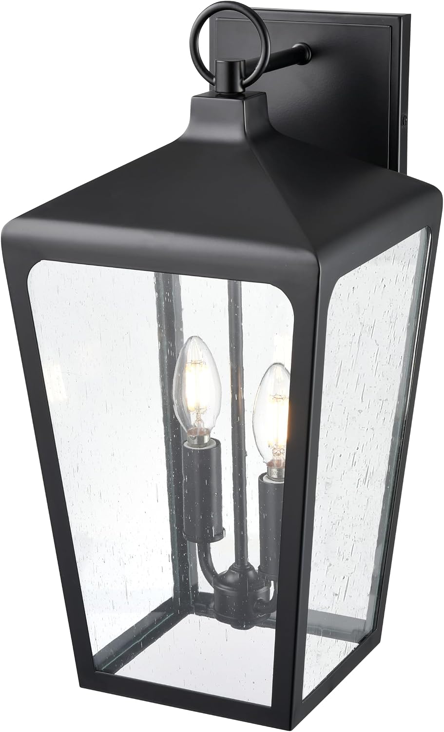 ML Lighting | Brooks Collection | 7912-PBK | 2 Light Outdoor Wall Sconce in Powder Coated Black Finish with Clear Seeded Glass Shade | Perfect for Walkways, Porches, Backyards, Patios, and Driveways