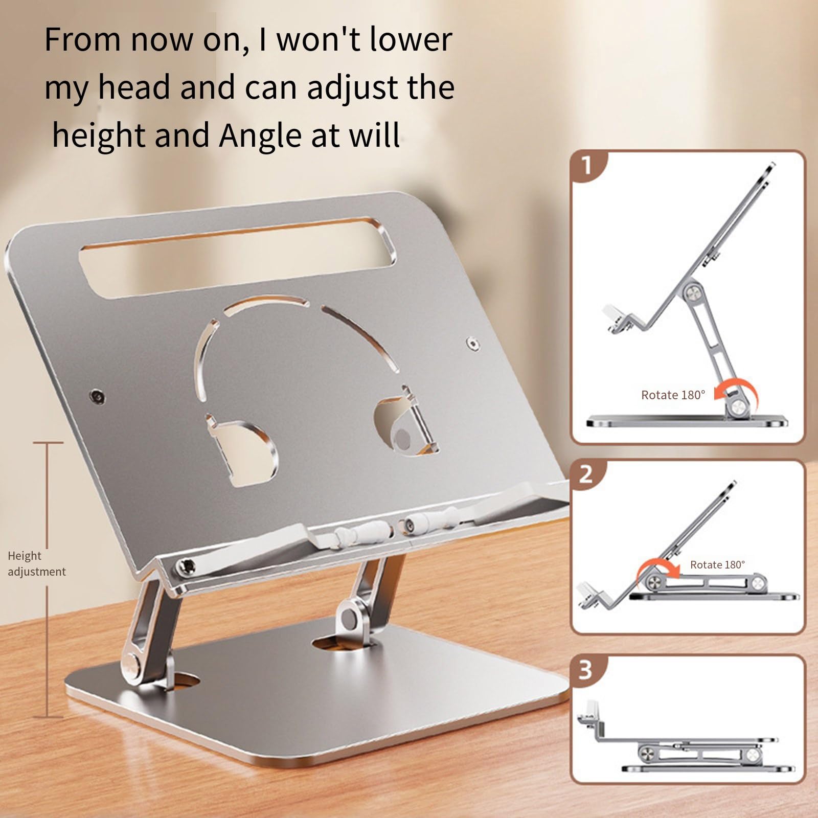 Supporto per laptop ergonomico pieghevole in alluminio per desktop Riser regolabili Supporto portatile Fit 10 17 pollici Portatili Argento Pieghevole Notebook Holder