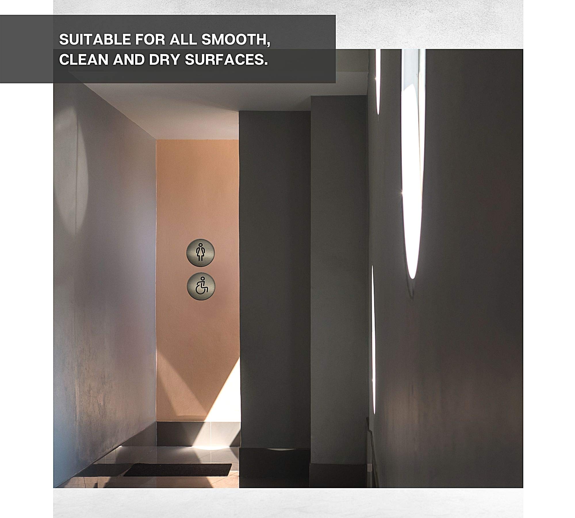 DOJA BARCELONA Adesivi Vietato Fumare Per Bagno - Pack 2, Diametro 100 Mm, Grigio, Acciaio Inox, Per Porte E Pareti