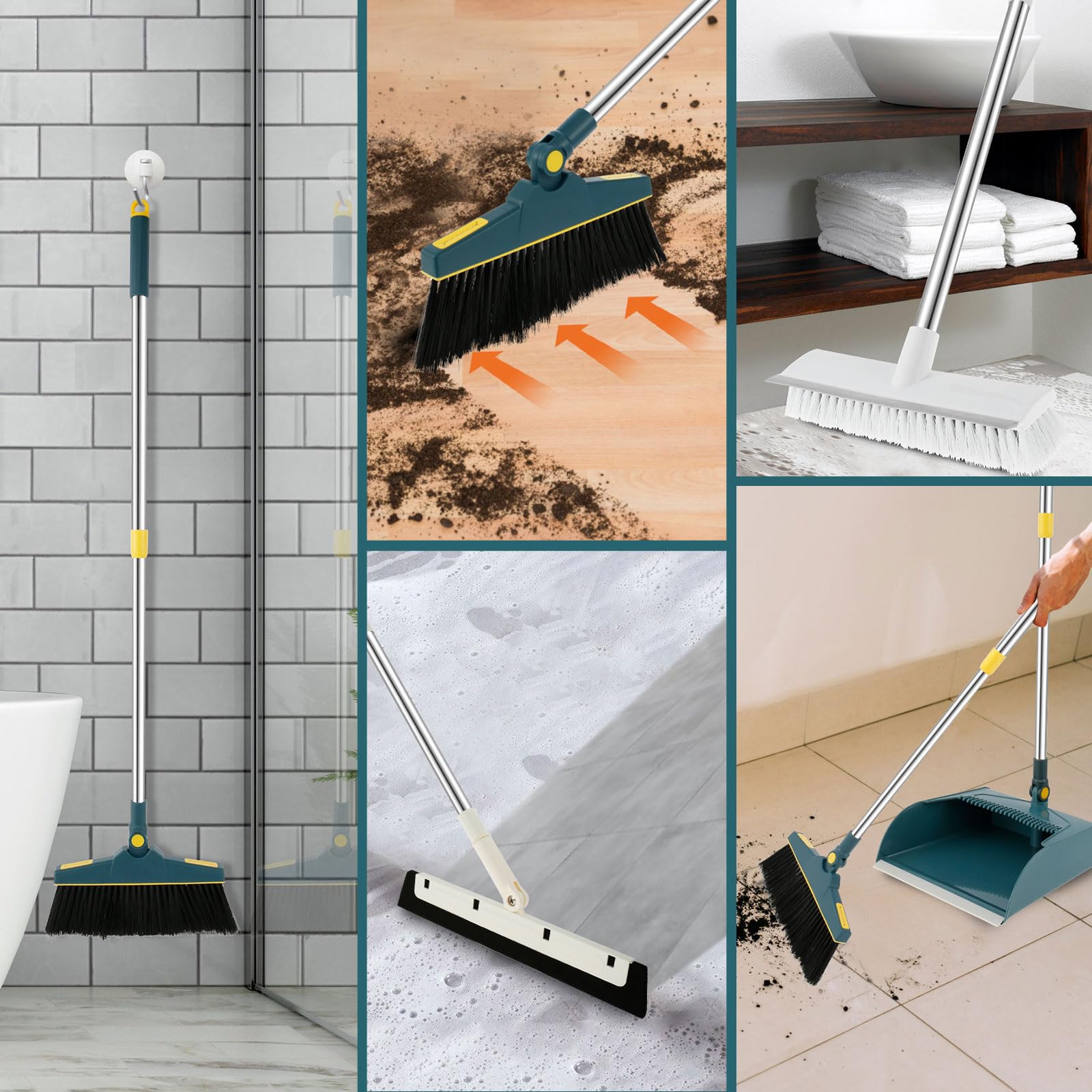 4Pcs Broom And Dustpan Set With Floor Squeegee Rectangular - View #5