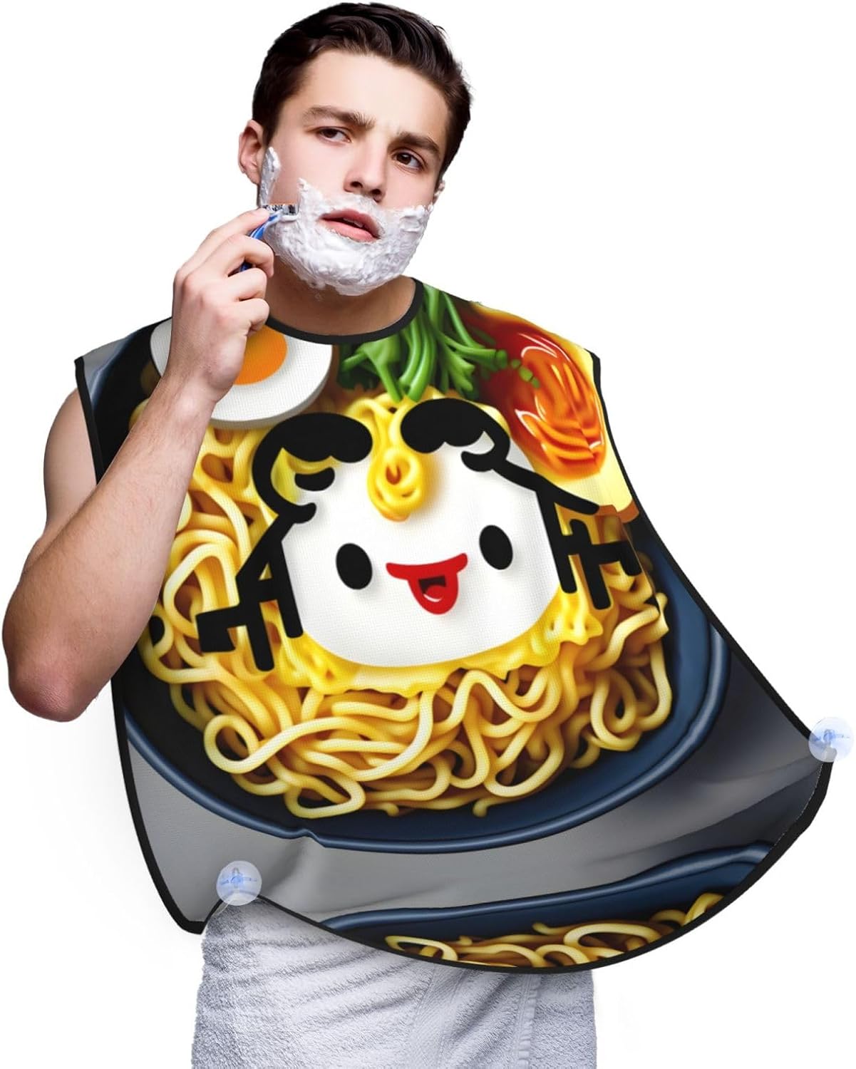 Egg Cup Noodle Ramen Print Beard Bib Apron For Men, Beard Hair Catcher For Men Shaving Trimming,Beard Cape Cloth