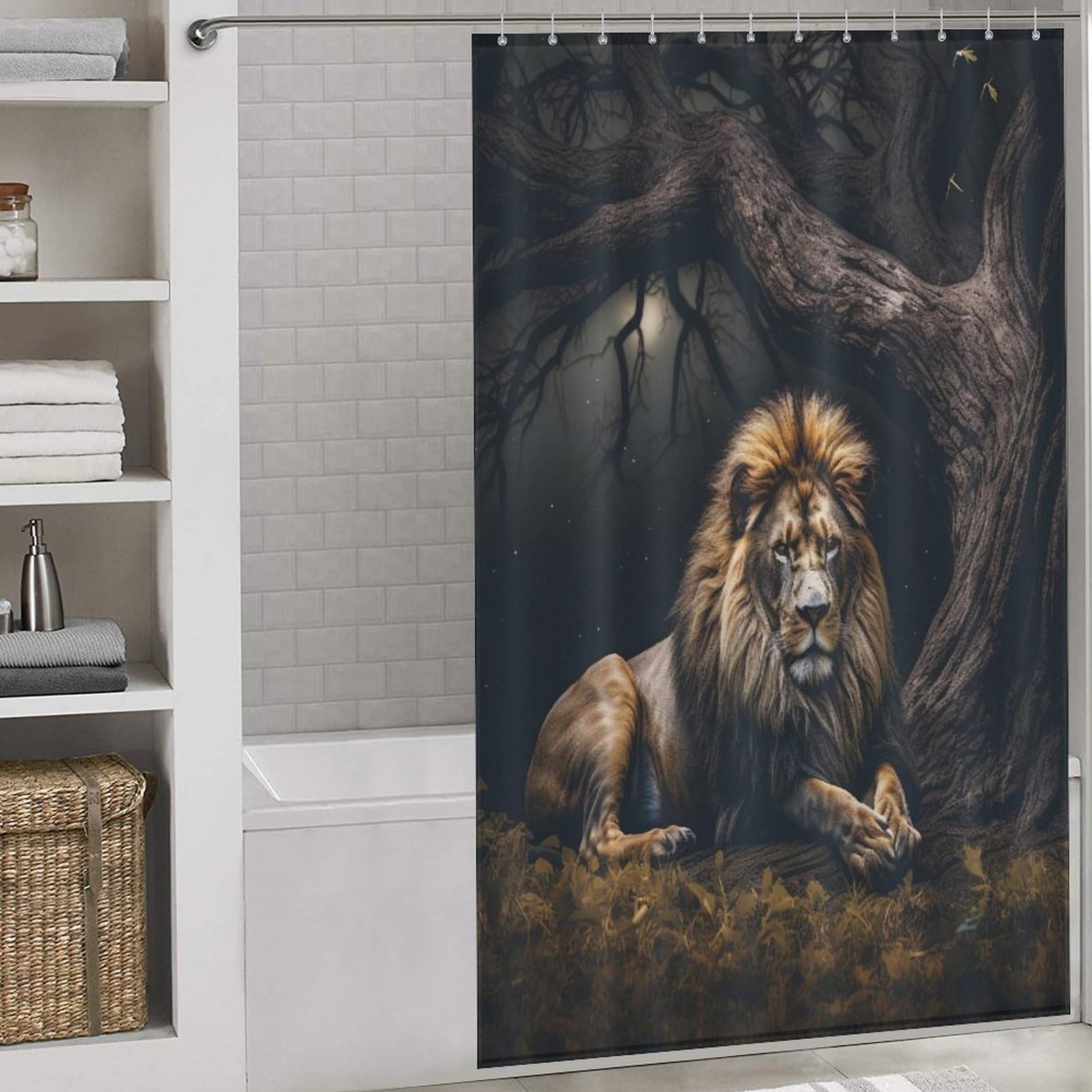 Rideau de baignoire lion grand format en tissu imperméable haut de gamme