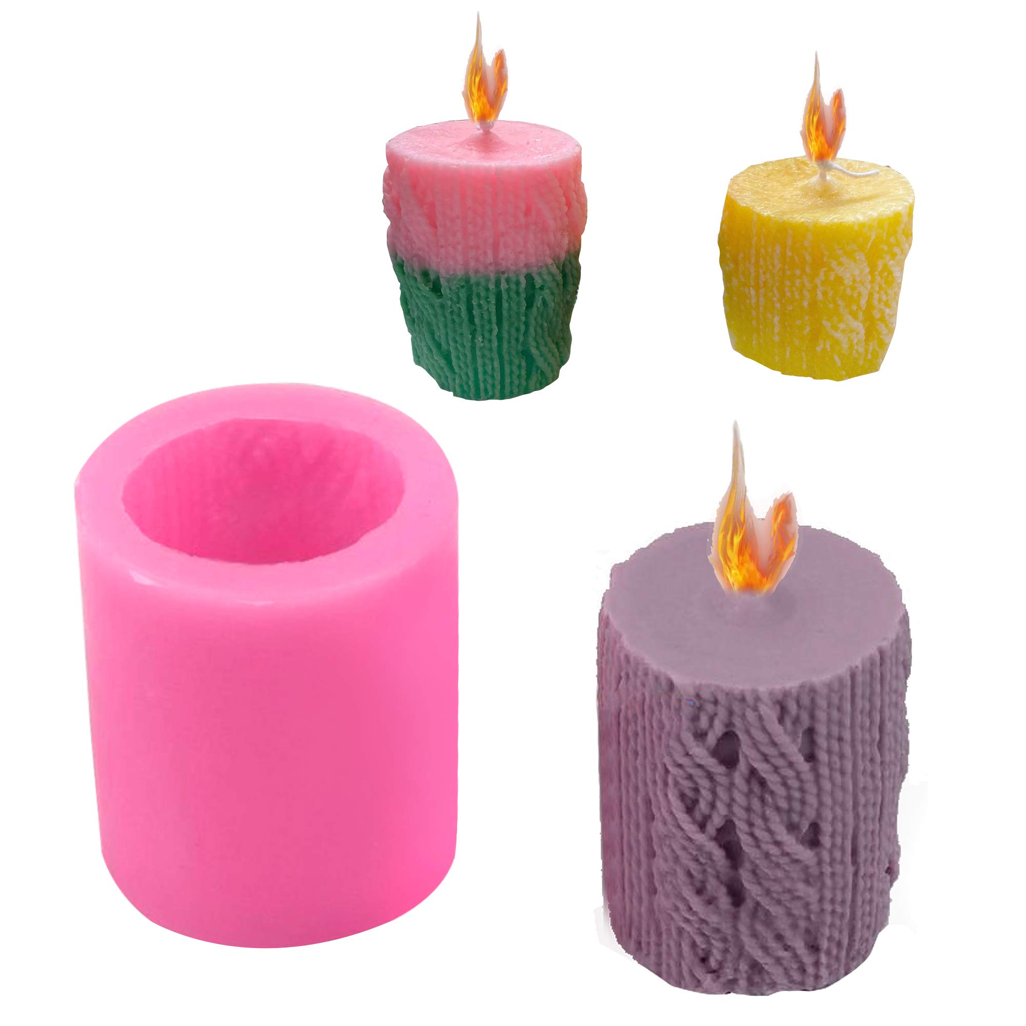 3D Knitting Wool Cylinder Silicone Candle Mold - Lines Cylinder Shape DIY Candle Mold Wedding Decoration Wax Polymer Clay Lotion Bars Bath Bombs Handmade Soap Candle Making Supplies