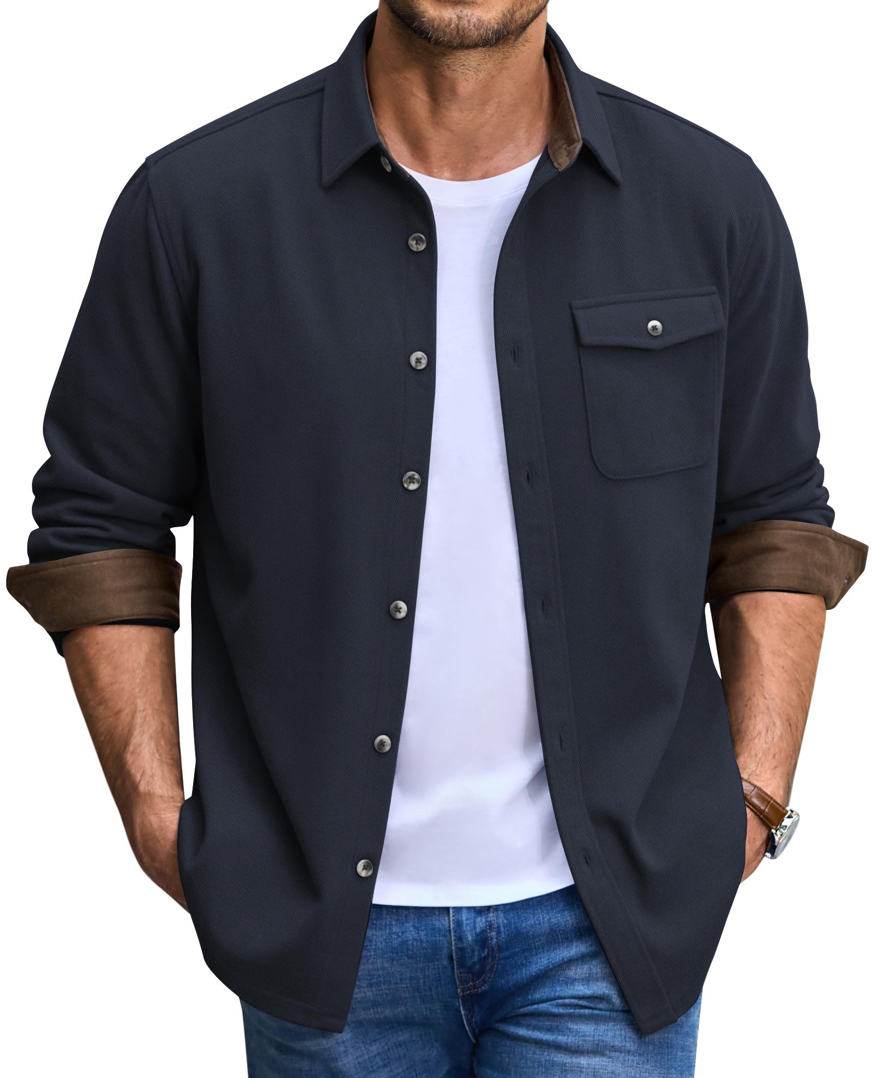 COOFANDY Men's Button Down Shirt Jacket Long Sleeve Flannel Shirts | Shacket, Overshirt, Soft Brushed Fabric, With Flap Pocket, Casual, Outdoor, Work, Fall Winter Clothes