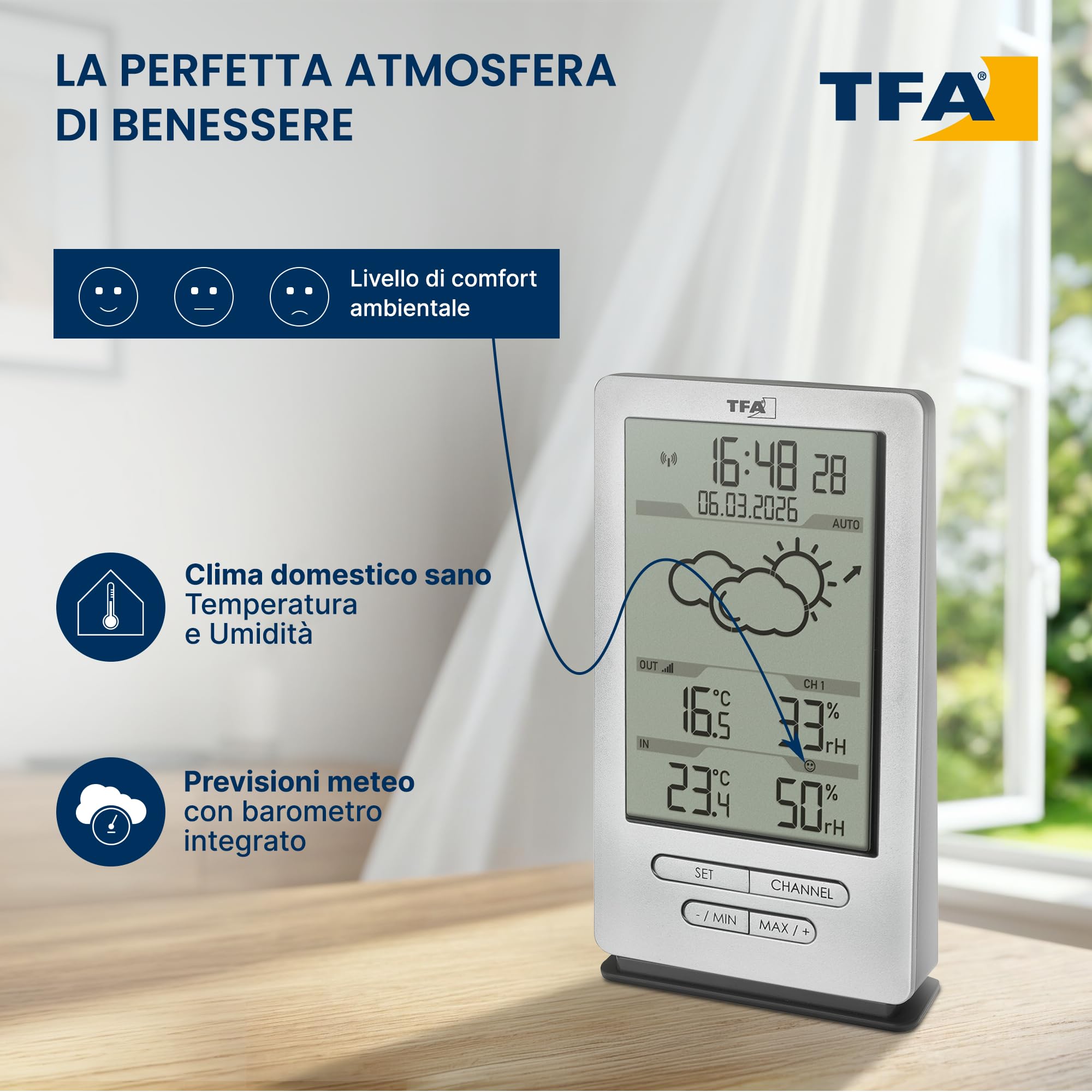 TFA Dostmann stazione meteo wireless 35.1162.54 argento