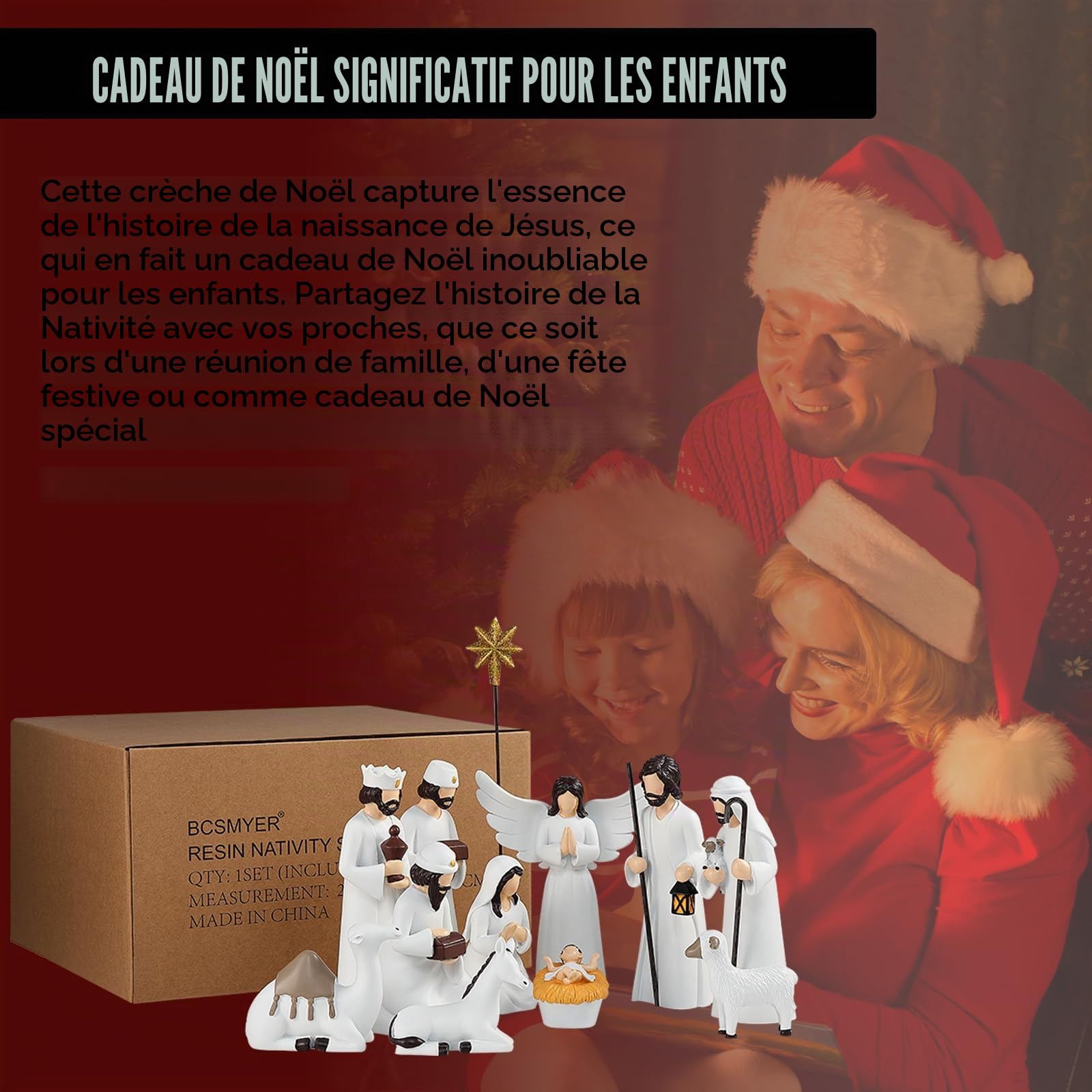 Crèche de Noël élégante pour décorations de Table, 12 pièces, 16,5 cm, crèche de Noël en résine, Statue Sainte Famille (Blanc)