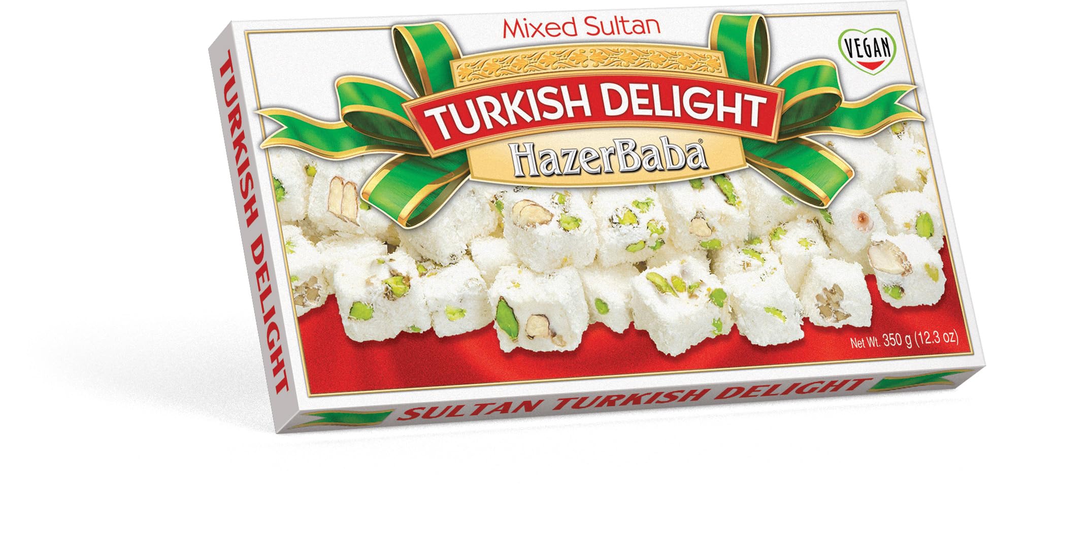 Hazer Baba Sultan Turkish Delight Candy, Mixed Nuts with Double Roasted Pistachio, Almond & Hazelnut, Gourmet Snack Box, Vegan, Lokum, Loukumi, Delicias Turcas, Halal, Kosher, 12.3oz (350g)