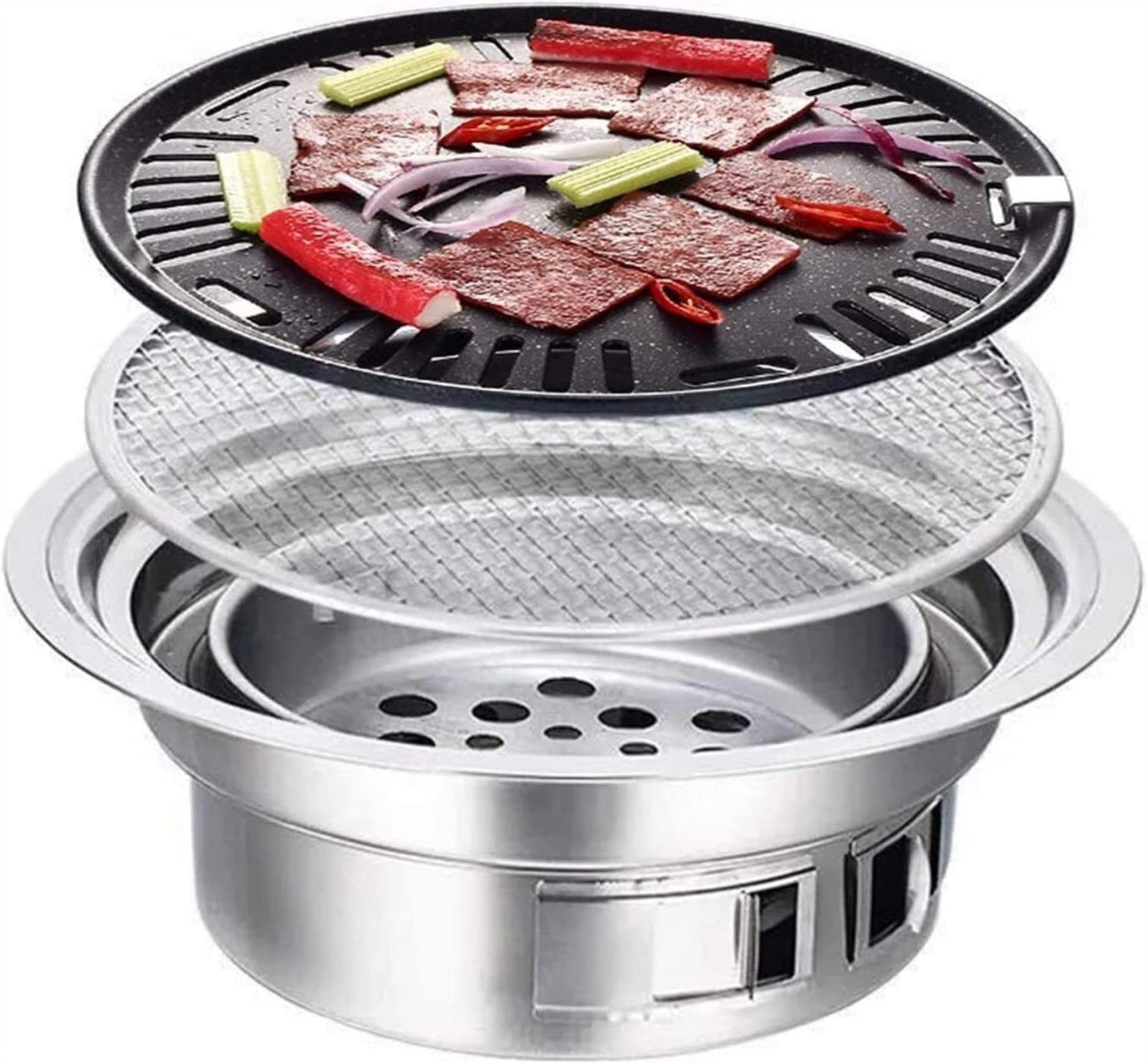 Przenośny Grill Stołowy, Grill W Stylu Koreańskim, Kuchenka Grillowa Ze Stali Nierdzewnej, Kuchenka Kempingowa Na Świeżym Powietrzu, Grill Węglowy, Okrągły Grill, Grill Wewnątrz I,15.75inch