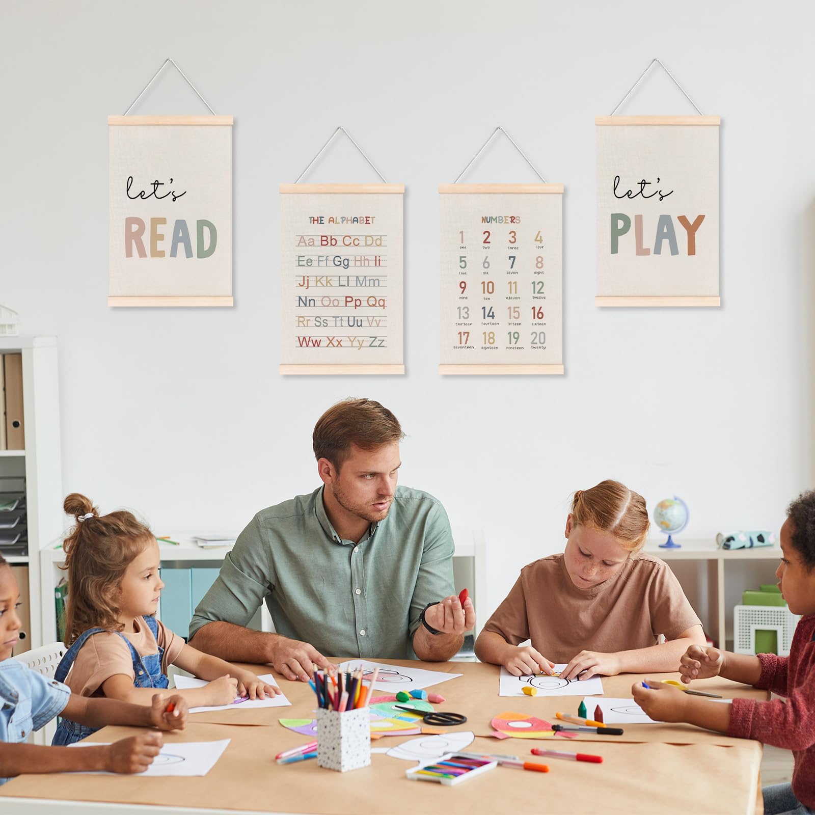 Laveliabel Alphabet & Numbers Poster Hanger Set Of 4 – 12x16in Nursery Wall Art With Wood Hanger For Playroom