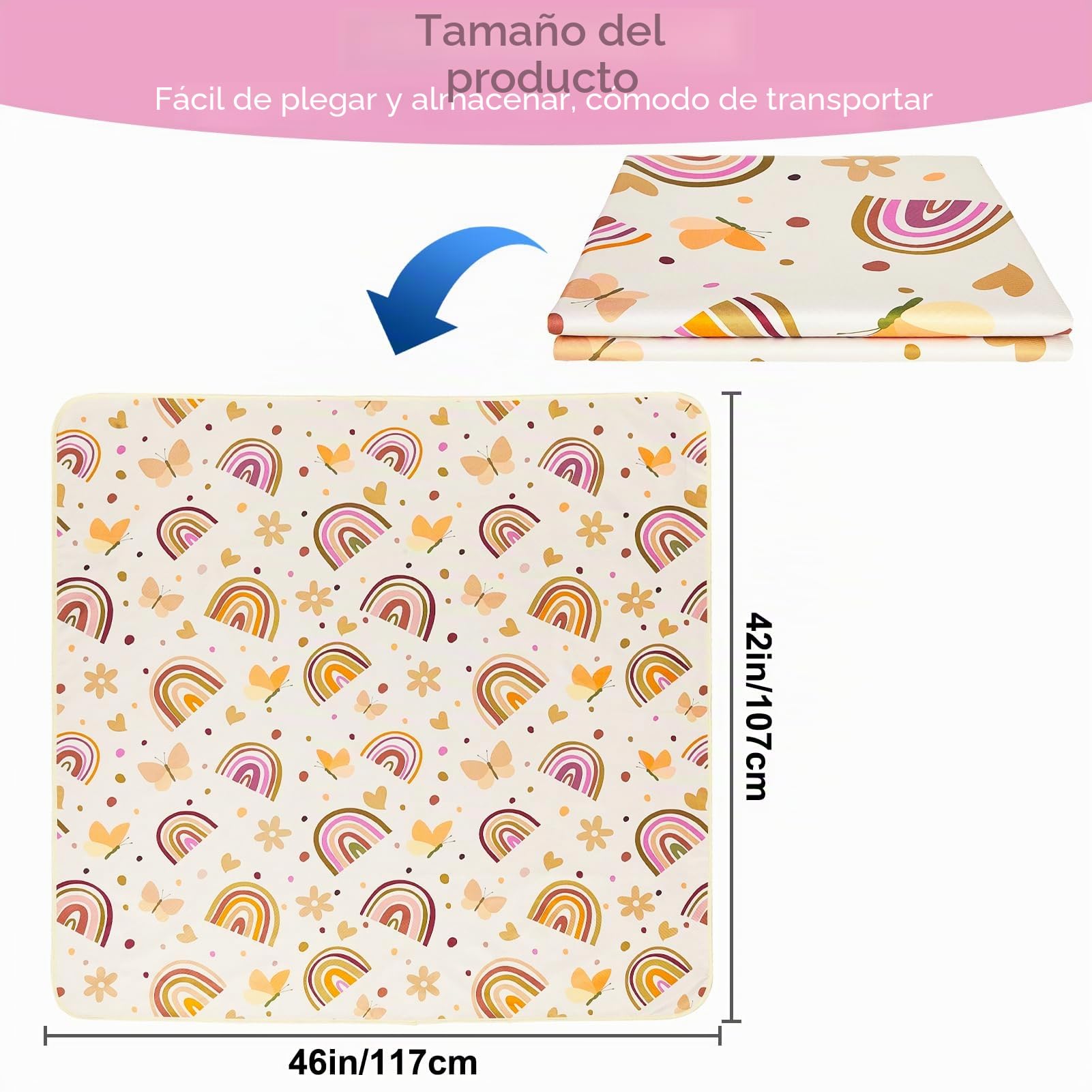 Unicorn Castle Alfombrilla Trona Bebé 107x117cm, Alfombra Impermeable Lavable Antideslizante, Splash Mat Plegable y Portátil para Comidas y Protección del Suelo,Brown Rainbow