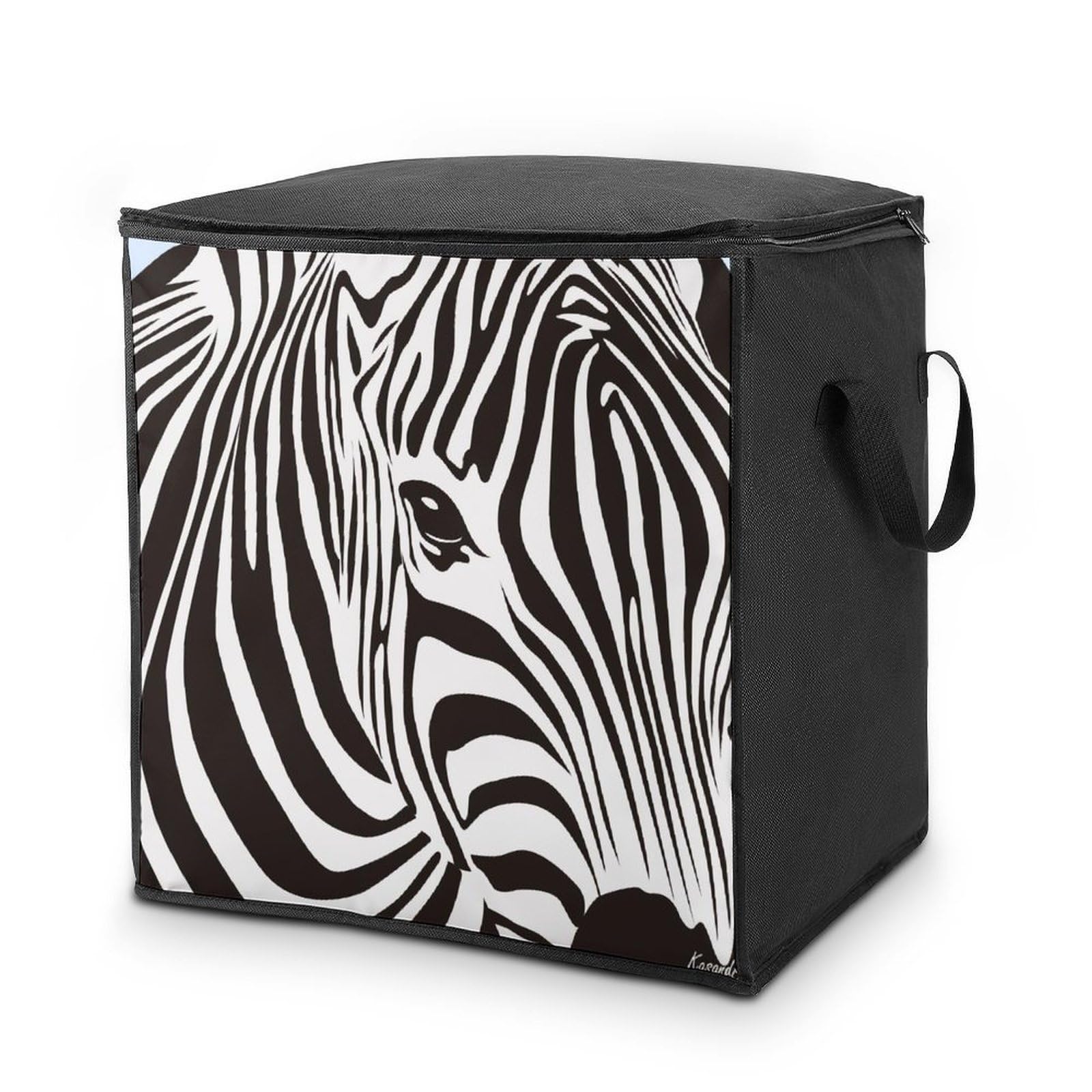 Lyfthologen 70L Storage Bags, Zebra Stripes Storage Box with Lid Zipper And Handles, Clothes Bags for Quilt, Blankets, Bedding