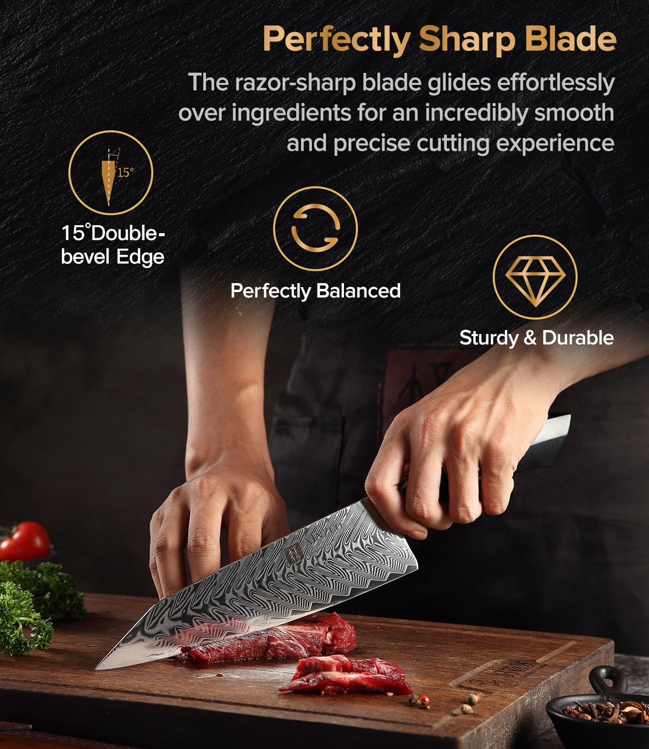 XINZUO Acero de Damasco Cuchillo Chef, 21.5cm Kiritsuke Cuchillo de Cocinero, Profesional Forjado de Gyuto Cuchillos de Cocina, Mango de Grado Militar G10, con Funda Magnética -Serie Feng