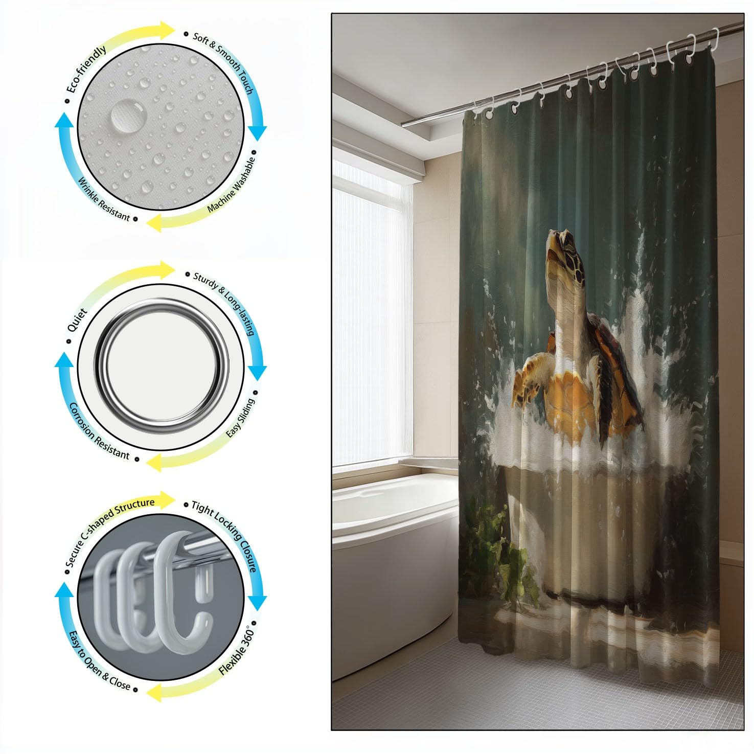 Generico Pittura a Olio Tenda Da Doccia Fantasia Vasca da bagno Niente Multicolore, Tenda Da Doccia Per Bagno, Vasca Da Bagno, Tenda In Poliestere Impermeabile Con Ganci In Plastica, 200 x 200 cm