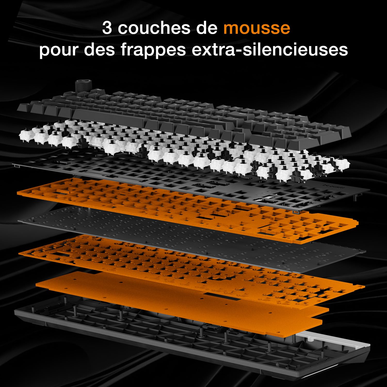 be quiet! clavier Light Mount Silent Linear FR ISO, switches mécaniques, 3 couches de mousse, extra-silencieuses, commutateurs pré-lubrifiés, touches PBT double couche, molette média 3D diffuseur ARGB