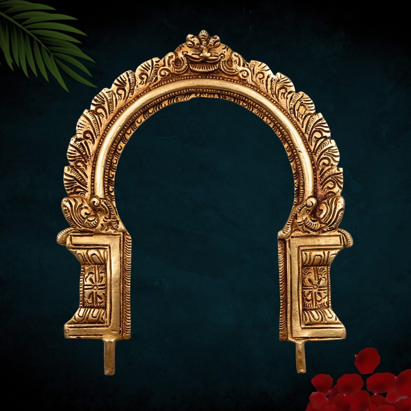 Bhunes Brass Prabhavali Tiruvachi Thiruvasi Arch Frame Prabhamandala Temple Deity Murti Stand for Vishnu Lakshmi Ganesha Shiva Krishna Idol, Gold, 9 Inch, 1 Piece-picture-16