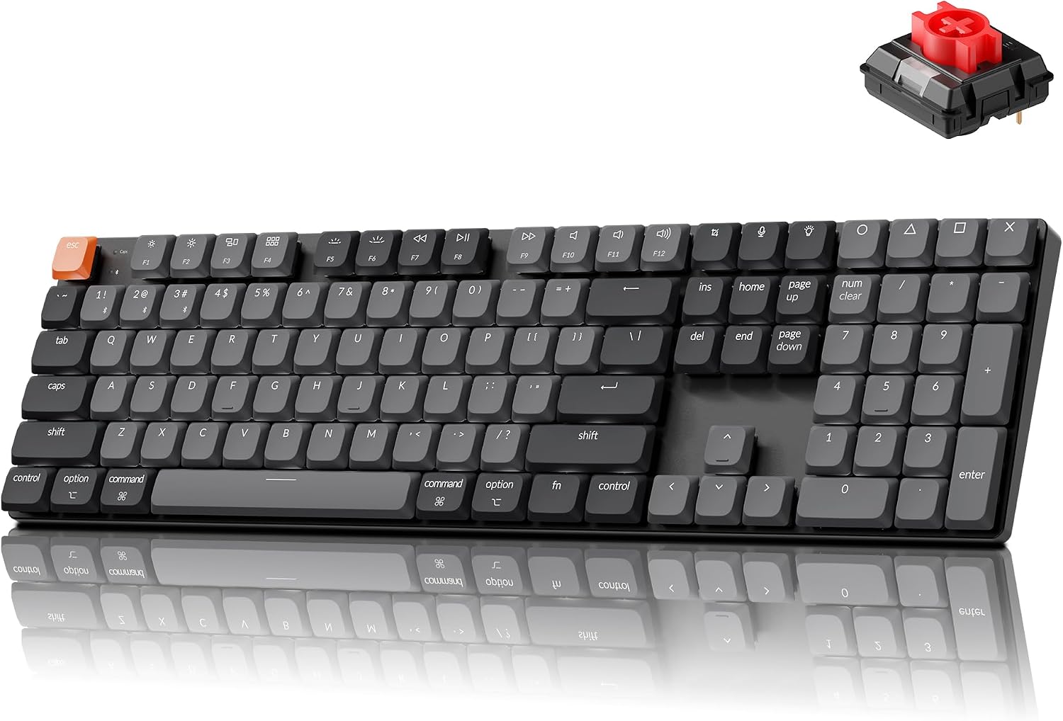 K5 Version 2 Wireless Bluetooth Low Profile Mechanical Keyboard | QMK Launcher, 100% Full-Size Layout with Milk POM Red Switch, White Backlit with Shine-Through Keycaps for Mac Windows Linux