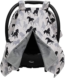 Dear Baby Gear Deluxe Car Seat Canopy - Infant Car Seat Cover - Baby Car Seat Cover - Carseat Canopy - Car Seat Cover for Baby Car Seat (Black Gray Horses Light Gray - Gray Soft Minky 40"x30")