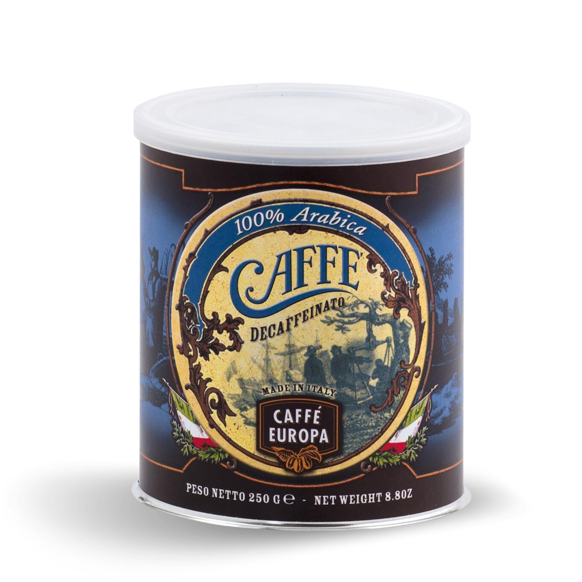 Caffè Europa - Caffe Macinato ottenuto attraverso Tostatura Artigianale, Caffe Cremoso Miscela Arabica, 4x250g (Decaffeinato Barattolo)