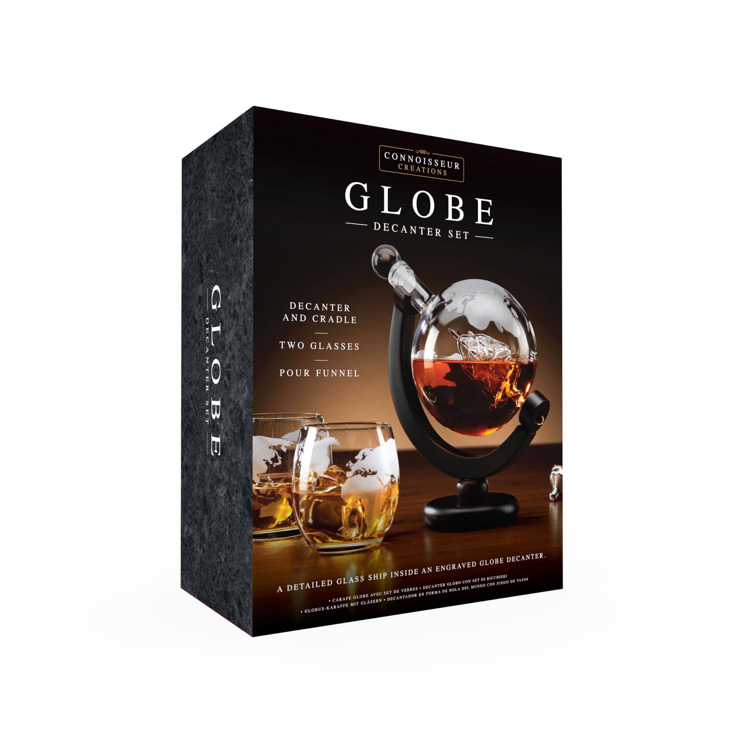 InGenious Decantador de Whisky Globo Terráqueo de Cristal Jarra | Decantador de cristal con diseño de globo terráqueo para whisky y licores - regalo original para hombre y día del padre