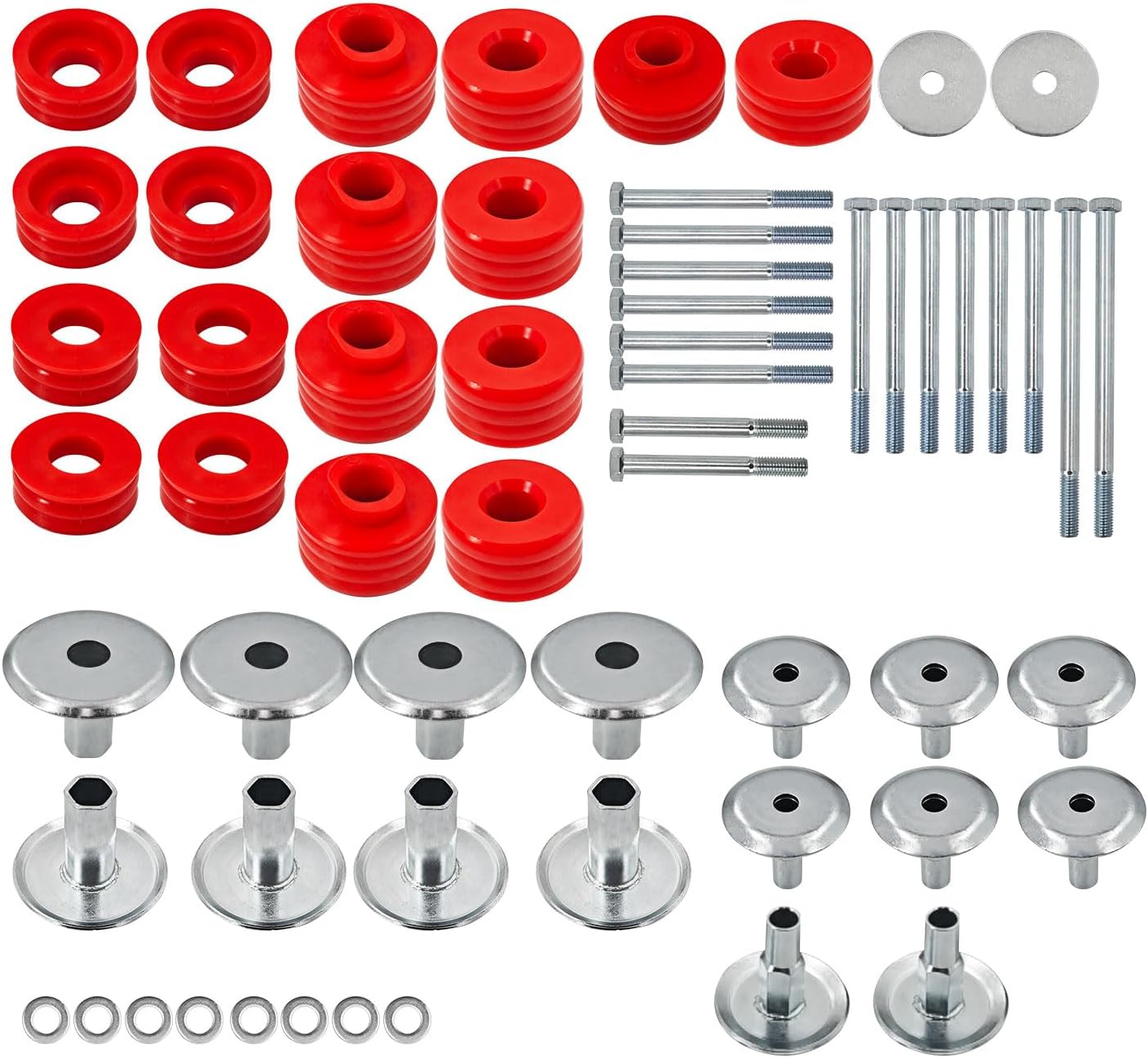 KF04058BK Body Mount Bushing Kit Replacement for Ford F250 F350 Super Duty 1999-2007 2WD/4WD Polyurethane Body Cab Mounts with Steel Sleeves & Hardware (Red)