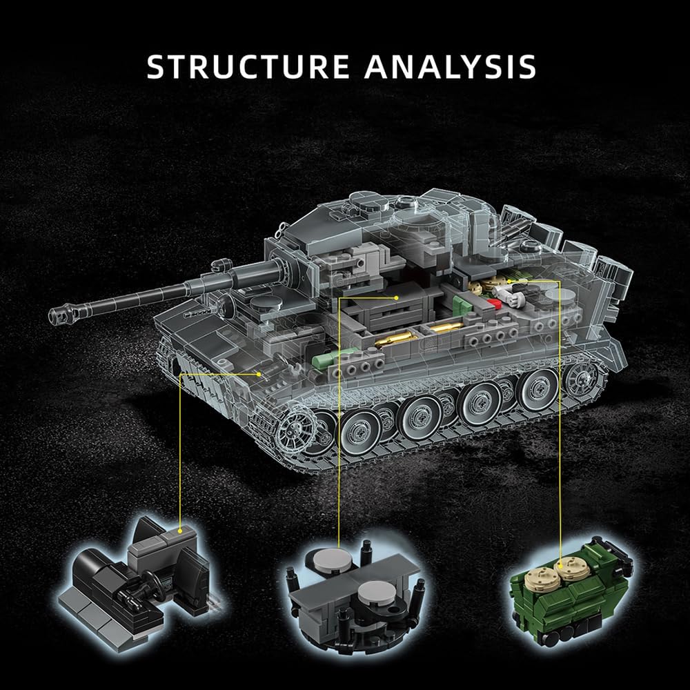 39062 Tiger Tank NO.1322 Building Block Set, 1622 Pieces Military 1:28 Scale Tank Model Toys, Ideal Gift for Room Decoration or Collection