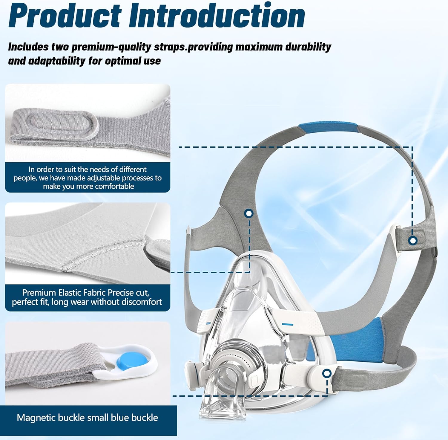 F20 Full Face replacement Headgear for ResMed AirFit/AirTouch Head Strap, Headgear Replacement Straps for ResMed Airfit F20 Full Face Mask - Large, Blue (2 Pack) - Image 5