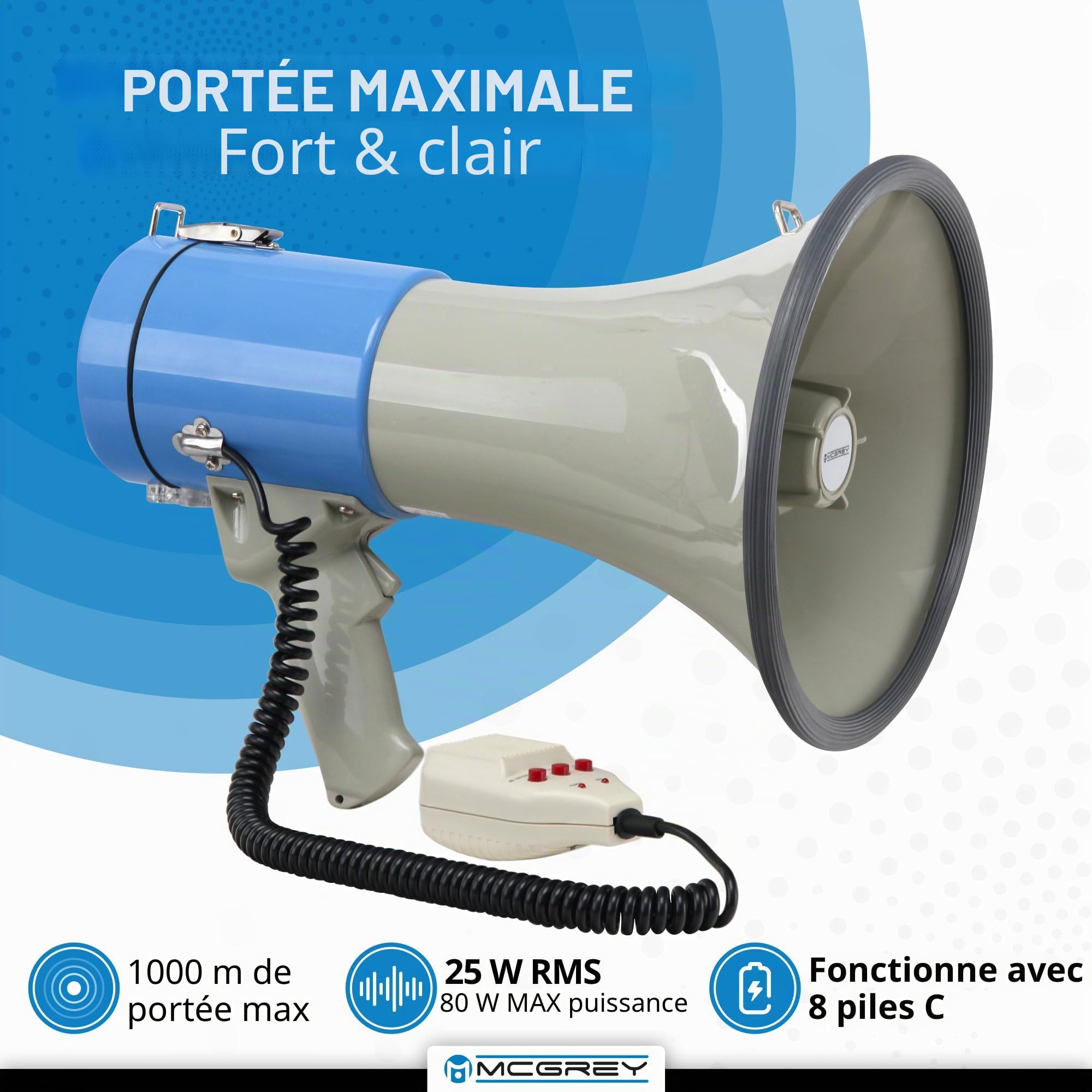 McGrey MP-800HRS USB/SD mp3 mégaphone, Max. 80 Watt, 1000 m