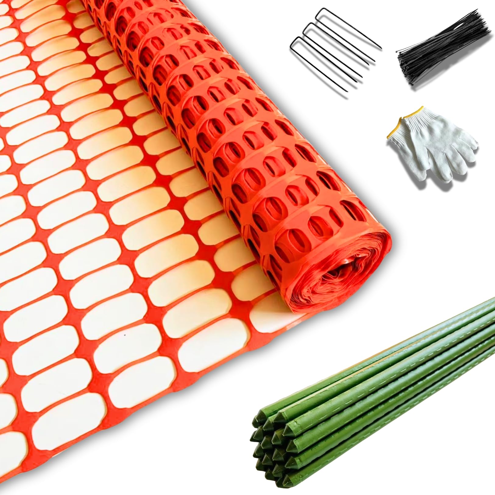 Photo 1 of [Missing some stakes] PotatoLife Plastic Fence Extra Strength with Stakes, 40'' x 100' Roll (Orange, 40'' x 100')