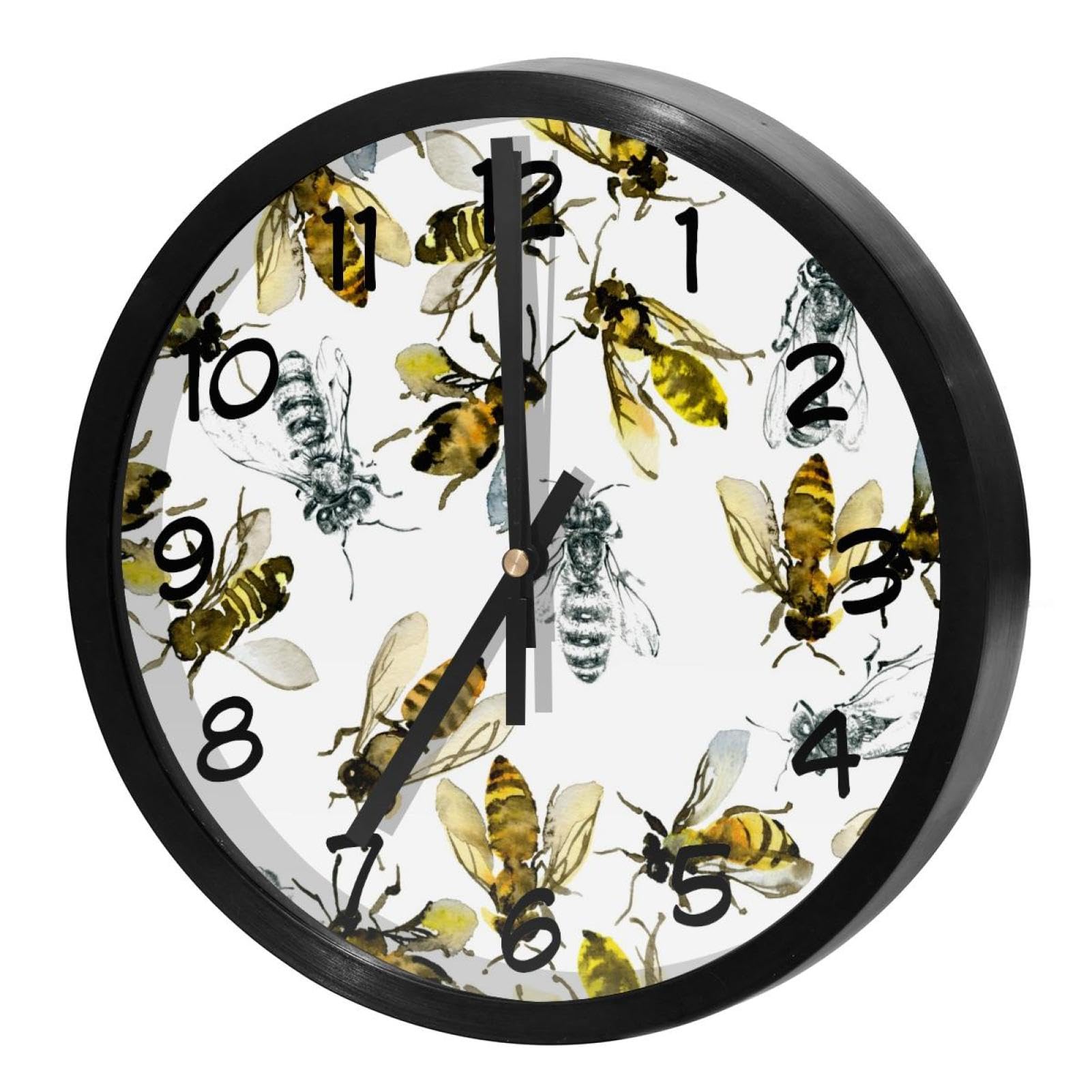 Horloge murale silencieuse à quartz motif aquarelle d'abeilles