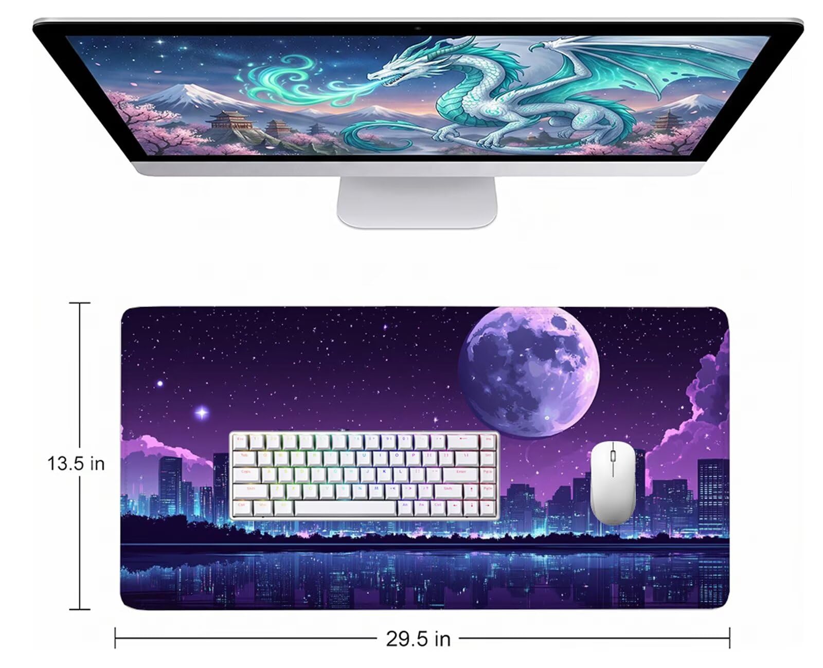 Tappetino Mouse Luna Tappetino Mouse XXL 150x80 cm Mouse Pad Architettura Sottomano Scrivania Ufficio Grande, Mousepad Gaming Antiscivolo Impermeabile, Tappeto per Desktop, PC, Gamer, Regalo W6-909