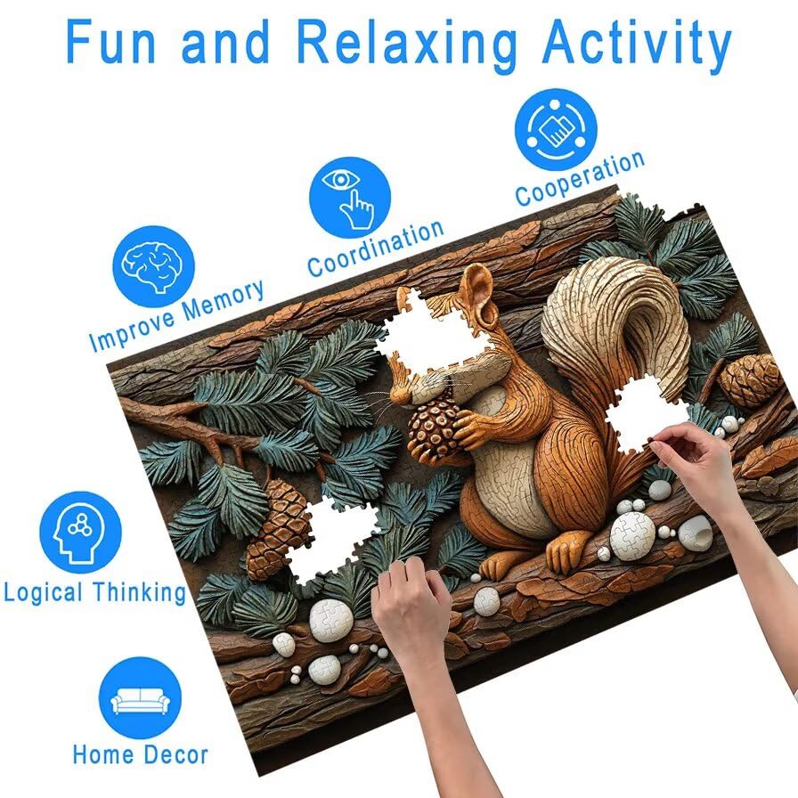Puzzle 1000 Piezas, Puzzle Ardilla con Caja Regalo, Animal Puzzles 1000 Piezas Adultos, Medidas: 75 x 50 cm, Rompecabezas Adultos de Madera, Rompecabezas para Decoración Hogar, Regalo Mujer, -6550