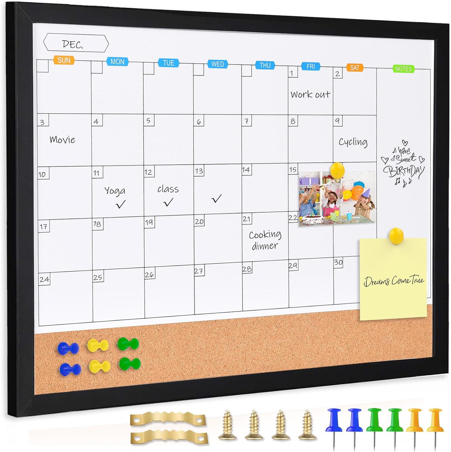 Marribol Monthly Whiteboard Calendar with Cork Board for