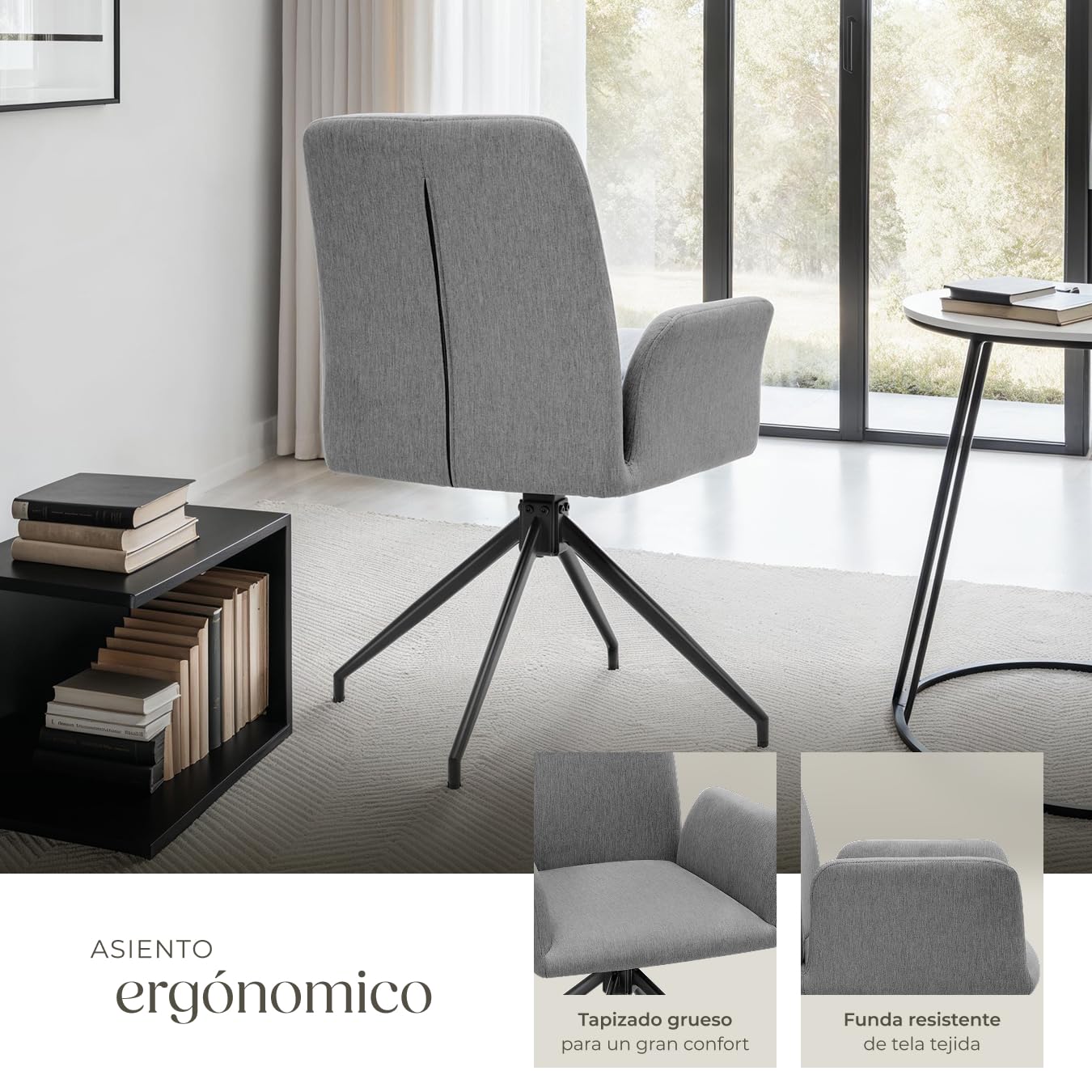 tectake® Silla Comedor Nordica Acolchada con Reposabrazos, Sillas Giratorias, Sillas Cocina Moderna, Silla Salon Comedor, Butaca Dormitorio, Muebles Salon Modernos, Rotación 360 ° - Set de 2 Antracita