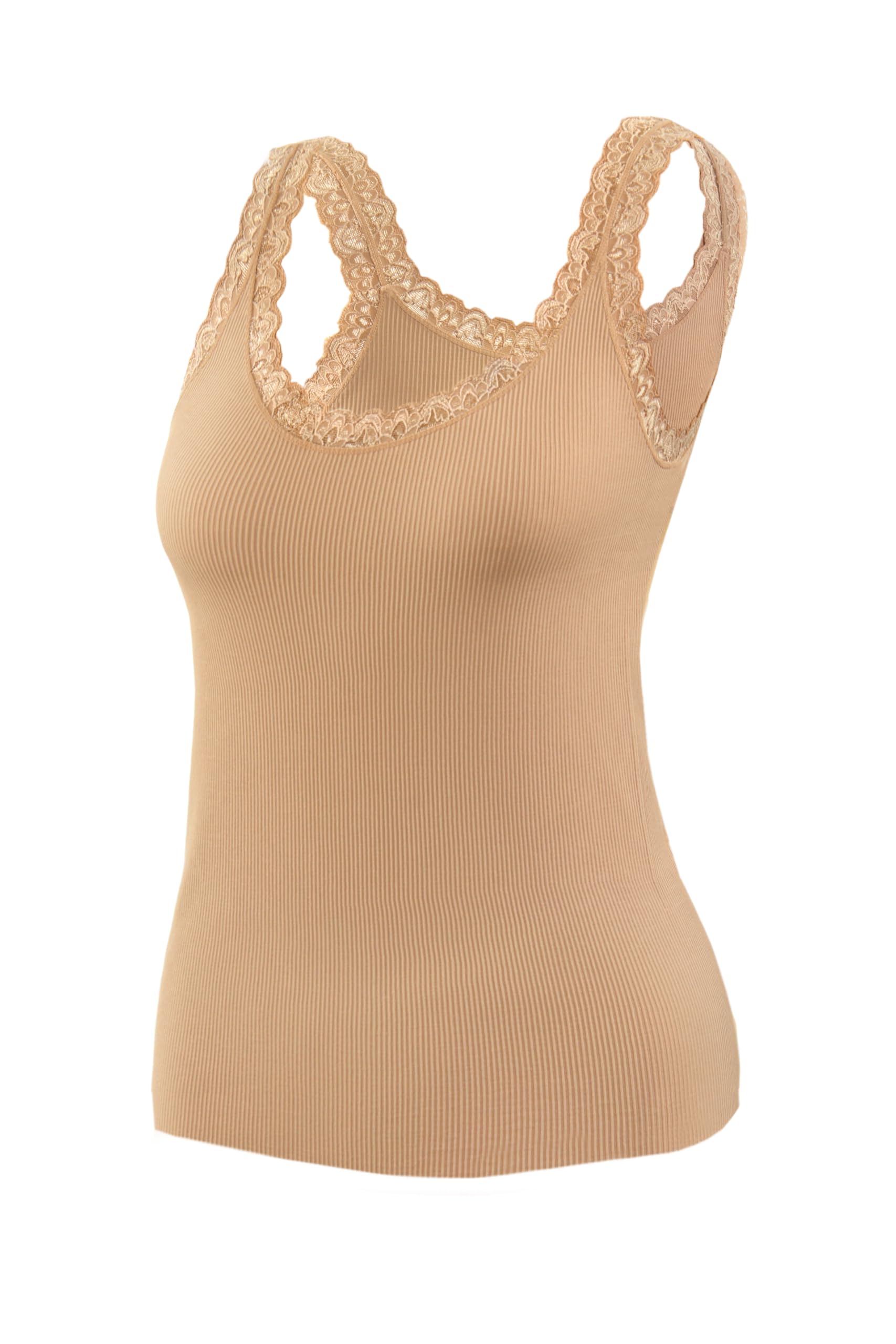 sesto senso Pack de 4 camisetas de tirantes acanaladas para mujer con detalle de encaje y elegante top de verano para mujer