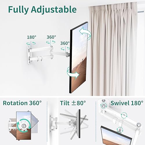 Miniatura 3 de PlusAcc Soporte de pared para televisores Show 21 y Show 15 y 13-27 pulgadas, estante ajustable de montaje de movimiento completo con brazo de