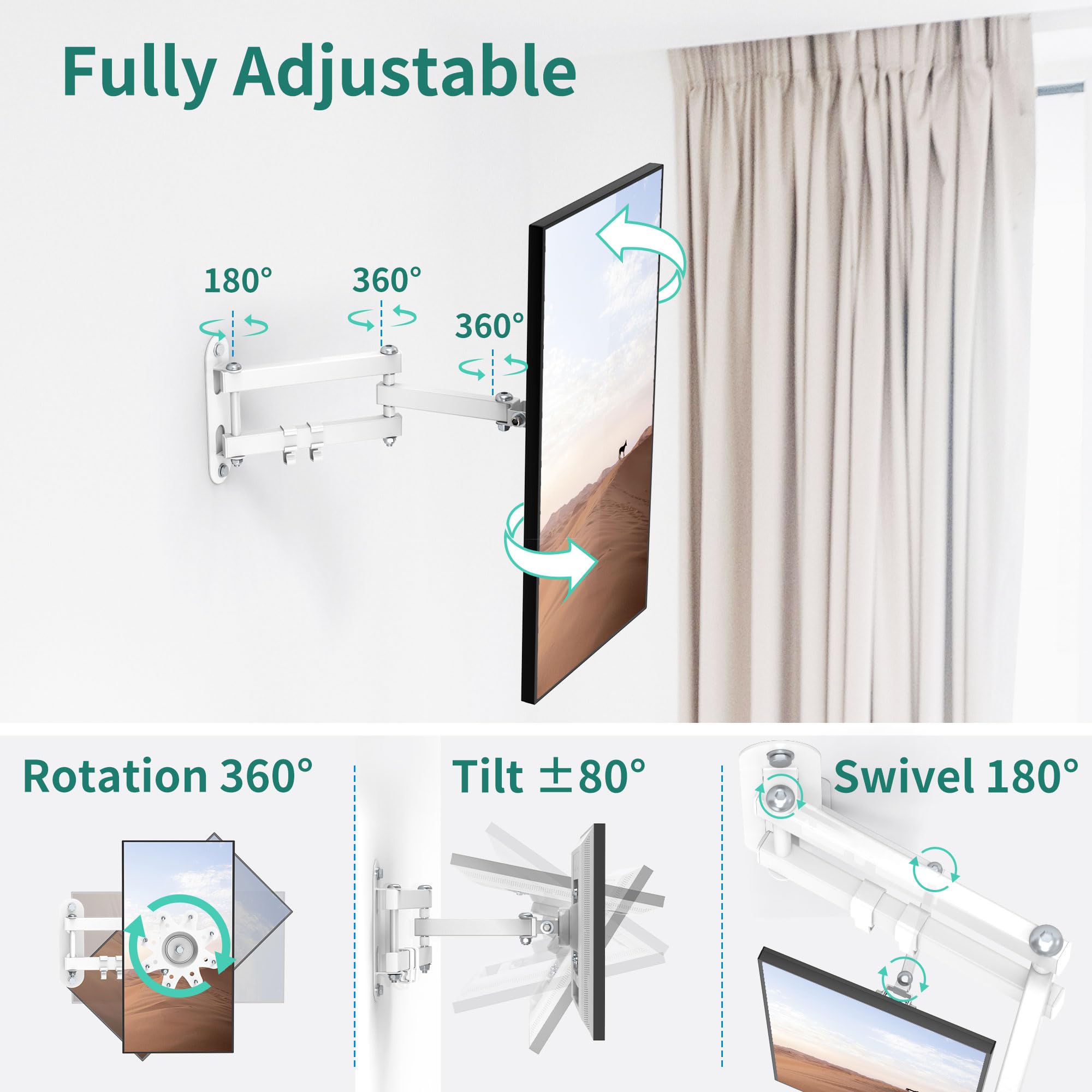 PlusAcc Soporte de Pared Universal para Show 15, VESA 100x100 Soporte para Monitor con rotación de 360° e inclinación Pantallas Inteligentes de hasta 27 Pulgadas