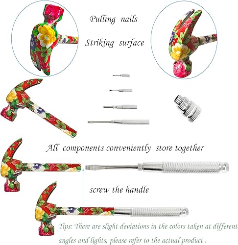 Miniatura 8 de Martillo de flores y herramienta de destornillador 6 en 1, juego de herramientas de martillo todo en uno, el mejor regalo para cumpleaños, San
