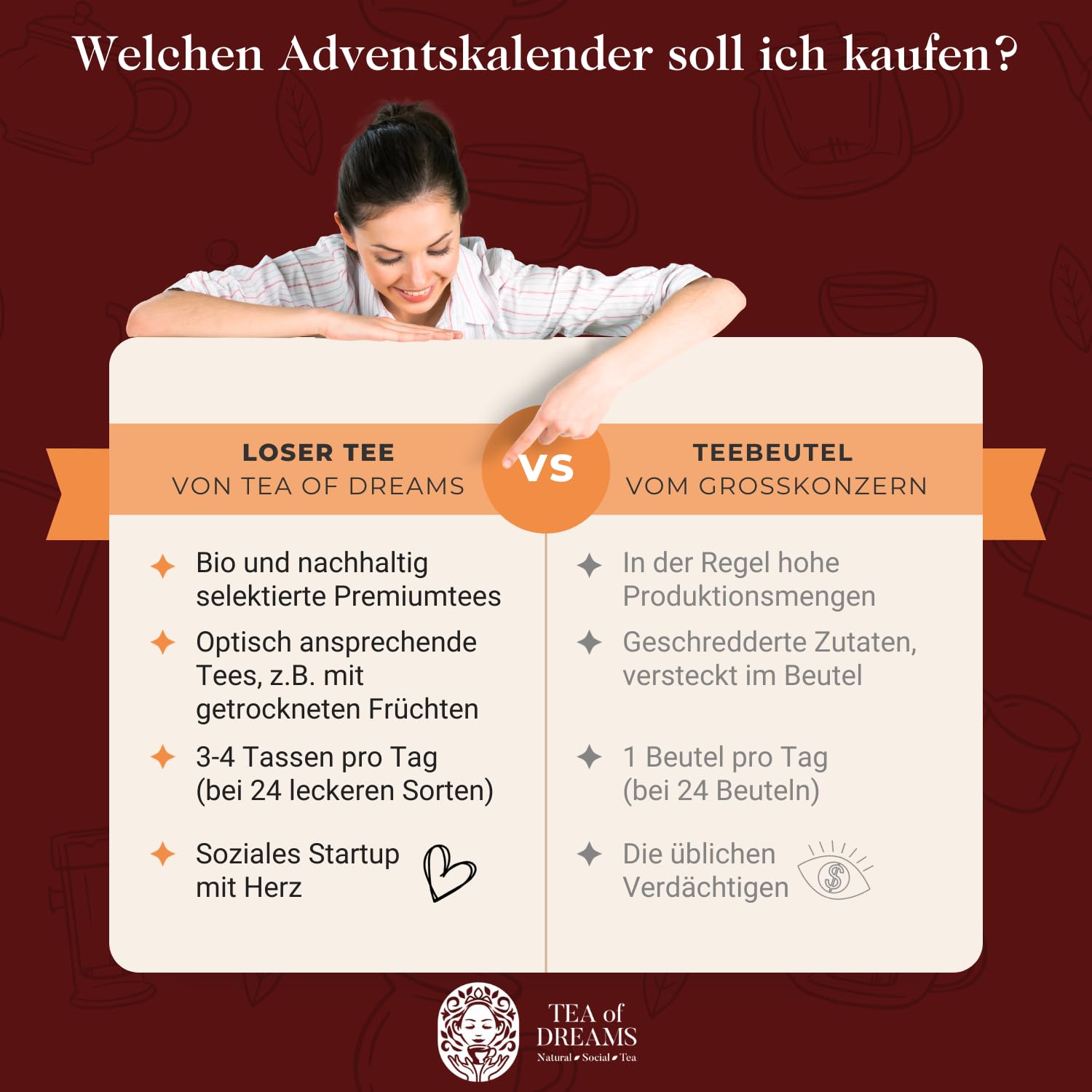 Tee Adventskalender 2026 Bio - Geschenk für Frauen und Männer - Mit Liebe gefertigt von Menschen mit Behinderung - 24 x 10g Weihnachtskalender