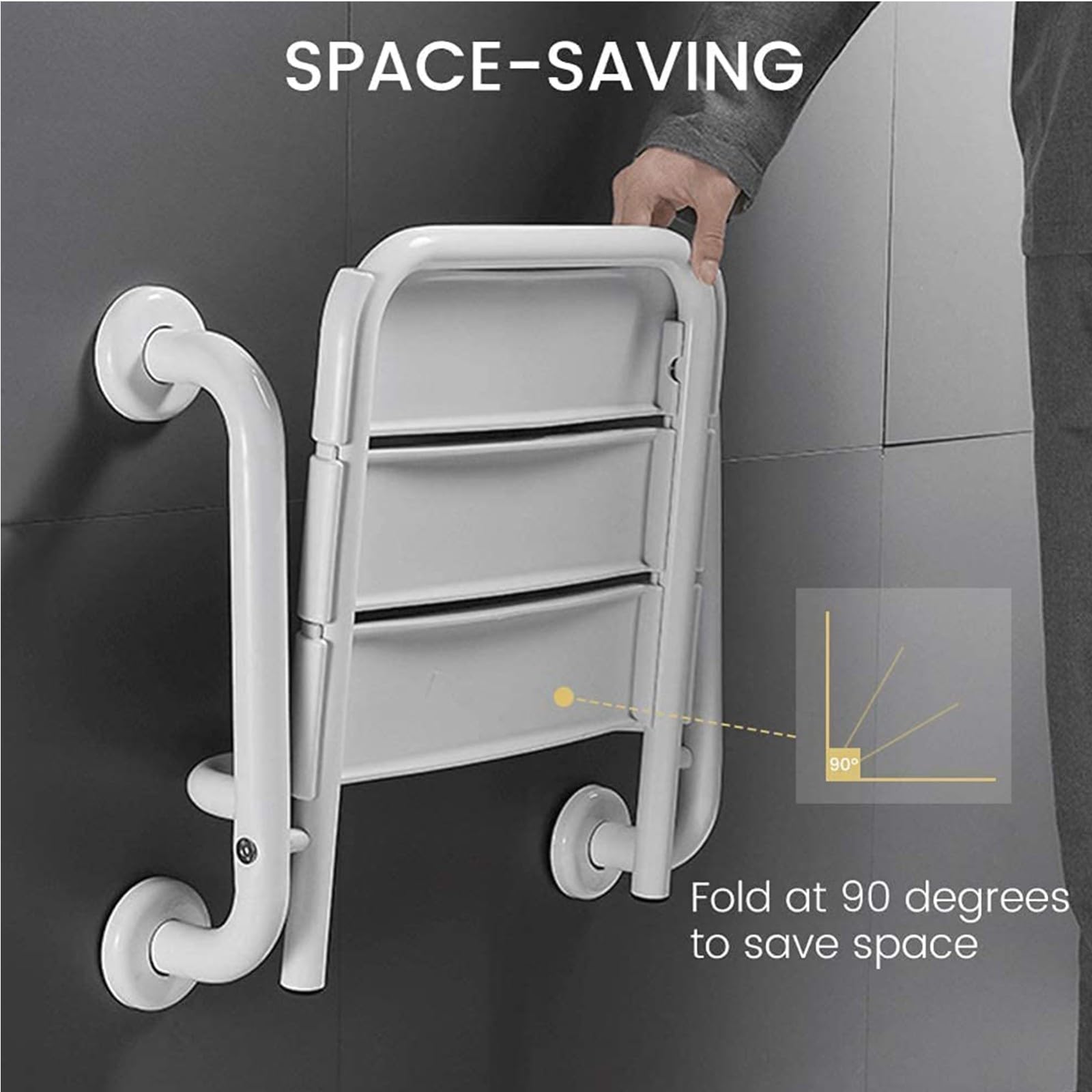 Silla Ducha Plegable para Montaje En Pared,Asiento Ducha Plegable Pared Montada con Reposabrazos,Silla Abatible Ducha Montado En La Pared,Silla Plegable Cuarto Baño para Discapacitado 150 Kg