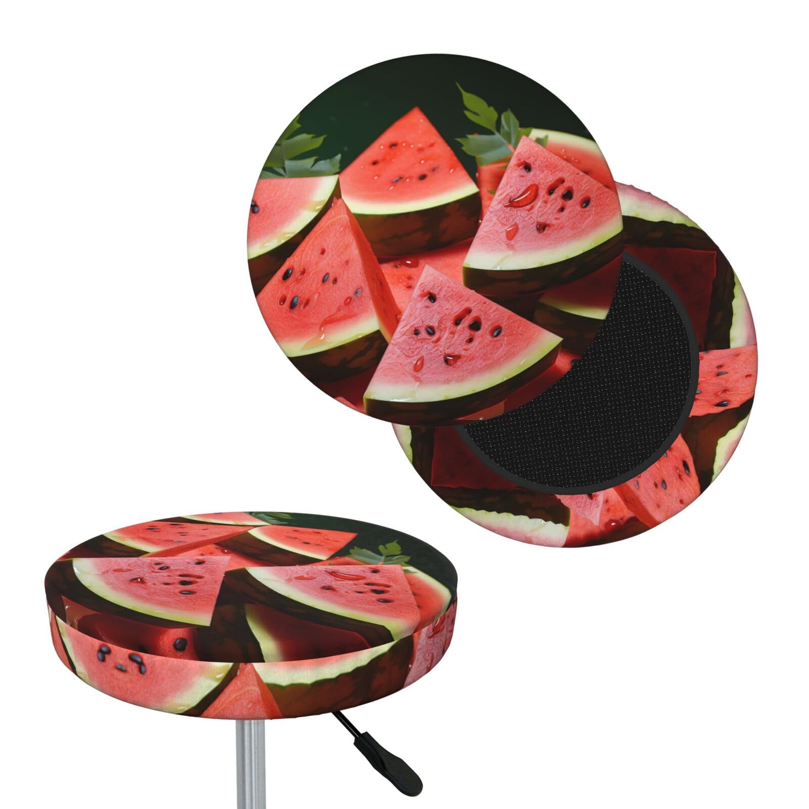 FodPand Ripe Watermelon Slice Seeds Bar Stool Cover Round Elastic Stool Cushion Covers Washable Bar Stool Chair Slipcover Stretch Stool Seat Covers for 12-14 Inch Chair