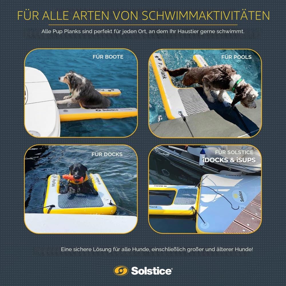 Solstice Aufblasbare Schwimmrampe für Pools, Boote, Docks | Hund auf Wasserleiter, Treppe, für Haustiere bis zu 90 kg, krallenfreundlich, sicher und einfach für große Hunde