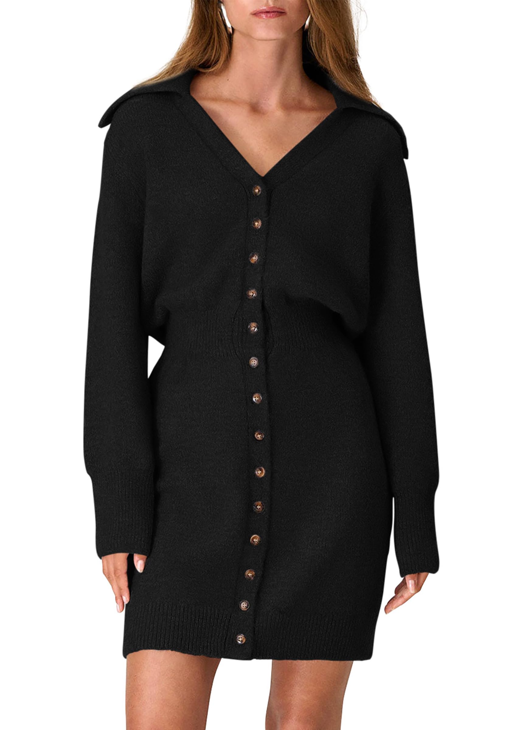 PRETTYGARDEN Sweater Dresses for Women 2025 Trendy Long Sleeve Button Down Short Mini Fall Winter Dress