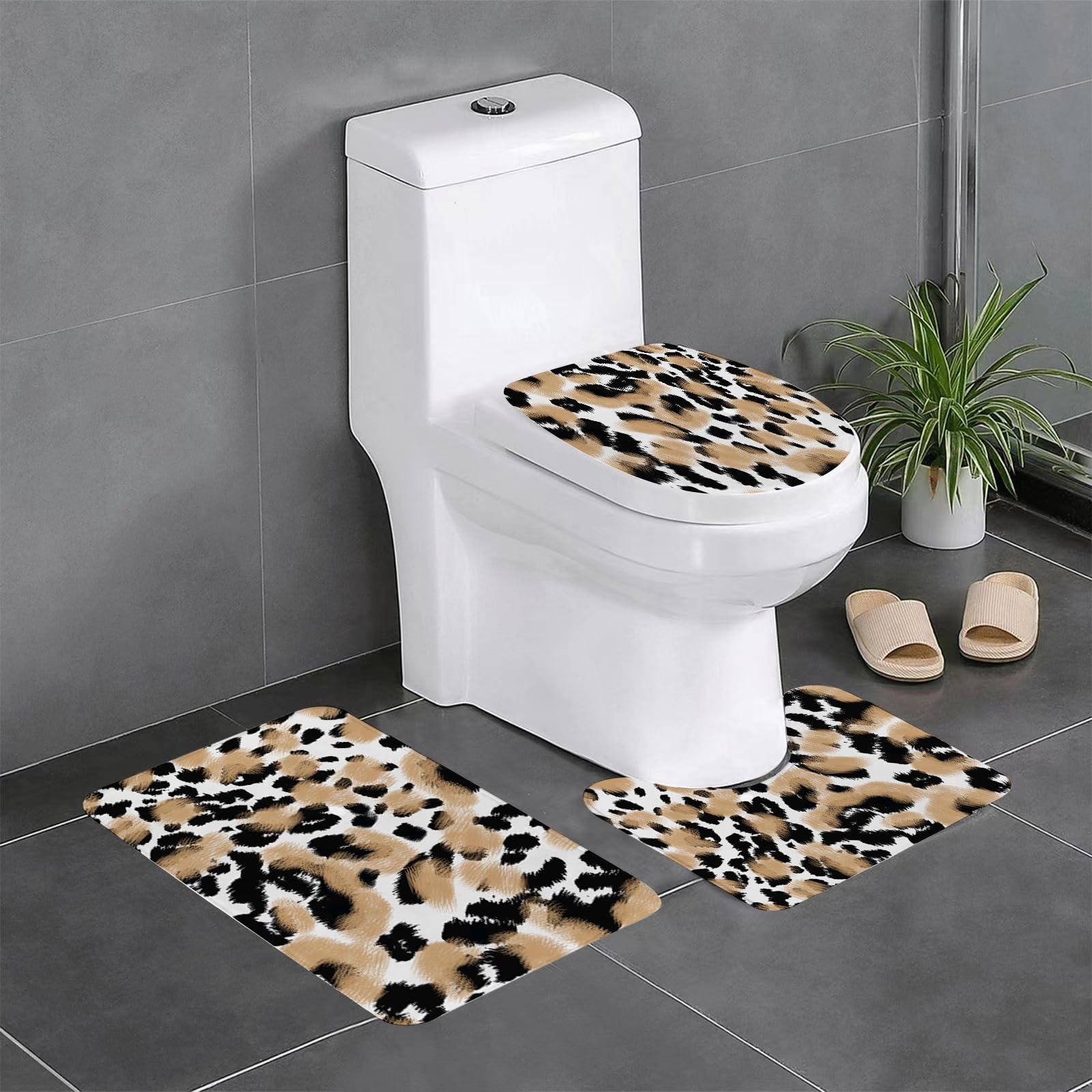 EYLOZS Bathroom Set, Rugs Sets 3 Piece,Anti-Slip, Animal print leopard texture background,Absorbent Bath Mat for Tub, Shower, Room, Kitchen