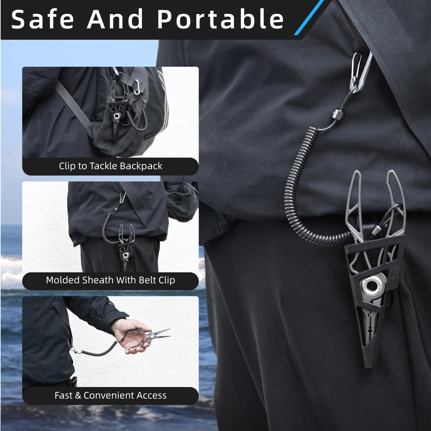 GOMEXUS 7 inch Pinze da pesca e placcatura in titanio, Saltwater Resistant Fishing Gear, Line Cutter, Hook Remover, Stainless Steel Split Ring Pliers with Carbbide Blade EXOSKELETON 7"