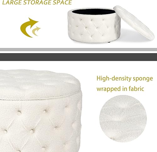 Miniatura 103 de Joveco Otomana redonda de almacenamiento, otomana tapizada con botones y parte superior extraíble, banco de almacenamiento, mesa auxiliar, Negro,