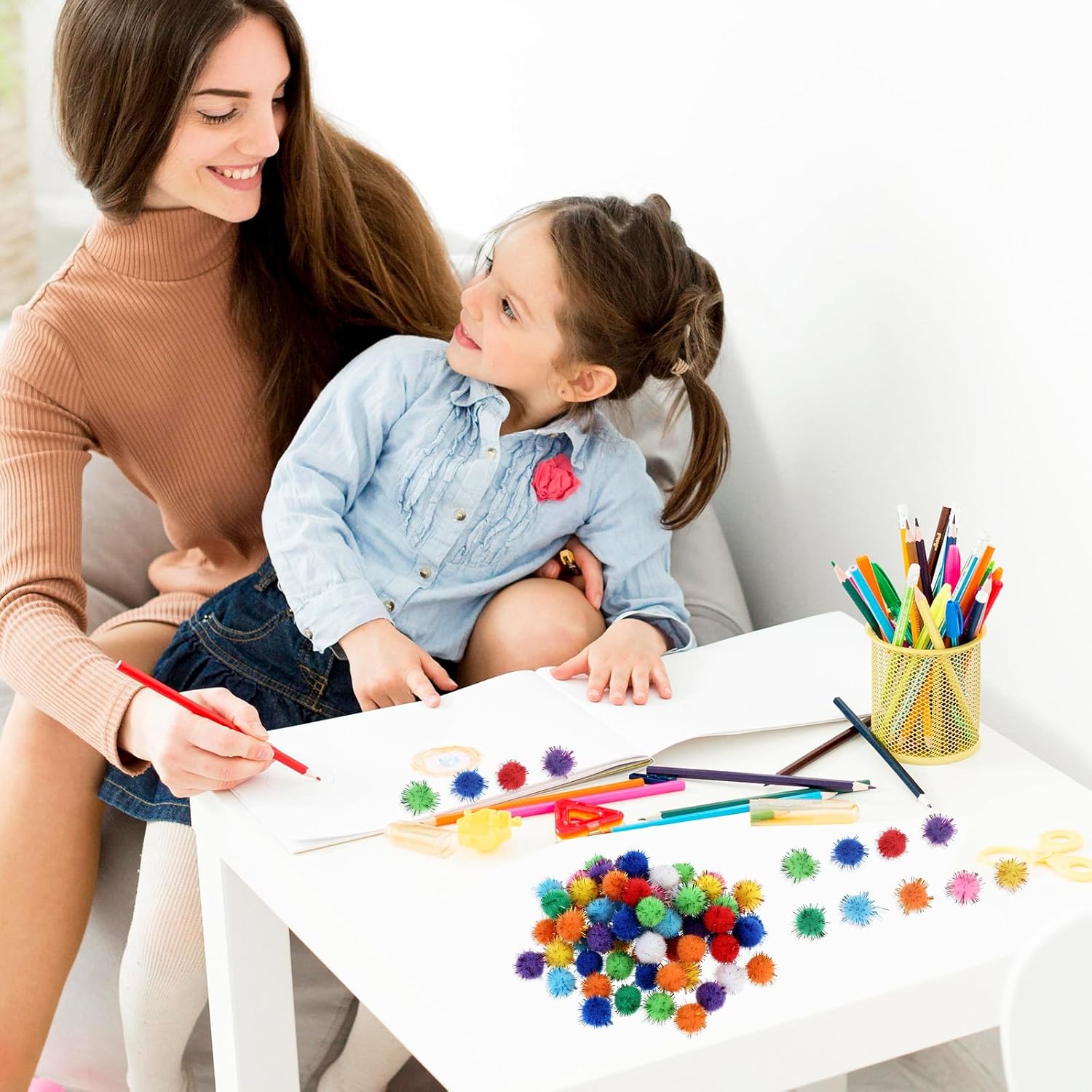 Tyqour 250 Pcs Mini Pompoms for Crafts Small Pom Pom Balls Craft Bulk Glitter Fuzzy Pompom Puff Balls for DIY Arts, Crafts Projects, Home Decorations, Summer Holiday Party, Fuzzy Ball to Glue on - Image 5