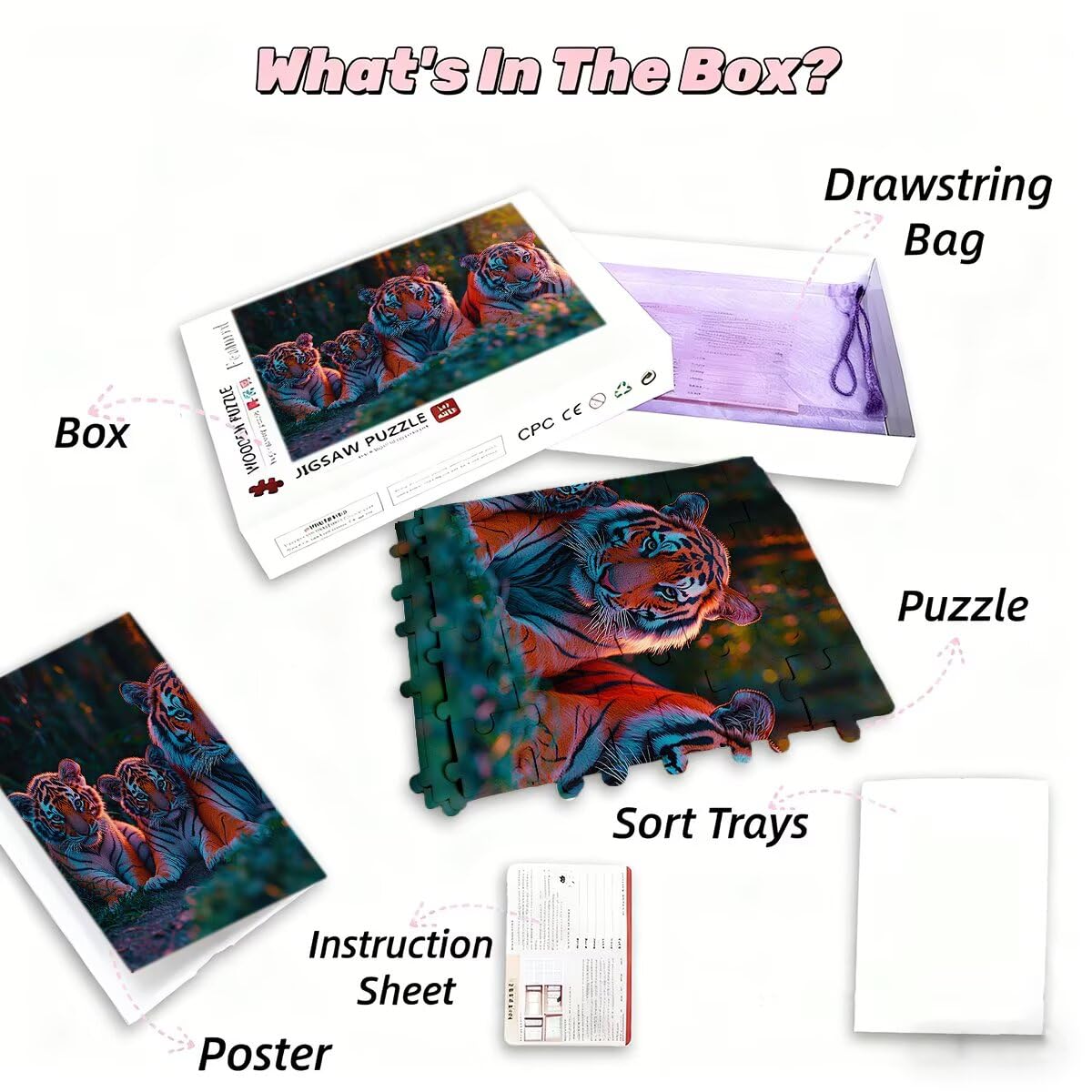 Puzzle dla dorosłych, 5000, tygrysy, 5000 sztuk, dla dorosłych, drewniane gry logiczne, klasyczna, edukacyjna, wymagająca gra dla całej rodziny, dekompresja, prezenty dekoracyjne, 156 x 105 cm, K-17