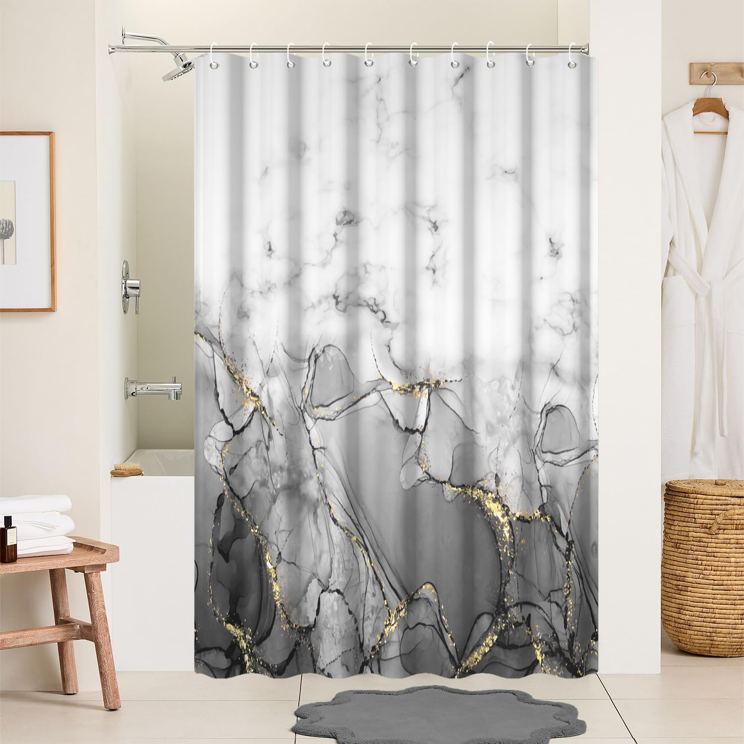 Rideau de douche imperméable en marbre gris 137x183 cm