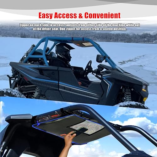 Miniatura 6 de Goldfire RZR Bolsa de techo UTV, bolsa central de almacenamiento de techo de gran capacidad, bolsa de equipo impermeable para accesorios de